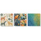 3 Piece Wildlife Folk Art Canvas Wall Art Set Modern Boho Animal Prints with Lion & Leopard UV Printed Gallery Wrapped Decor for Living Room