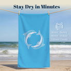 Beach Towel White Line Art Marine Quick Dry Microfiber Summer Vacation Gift