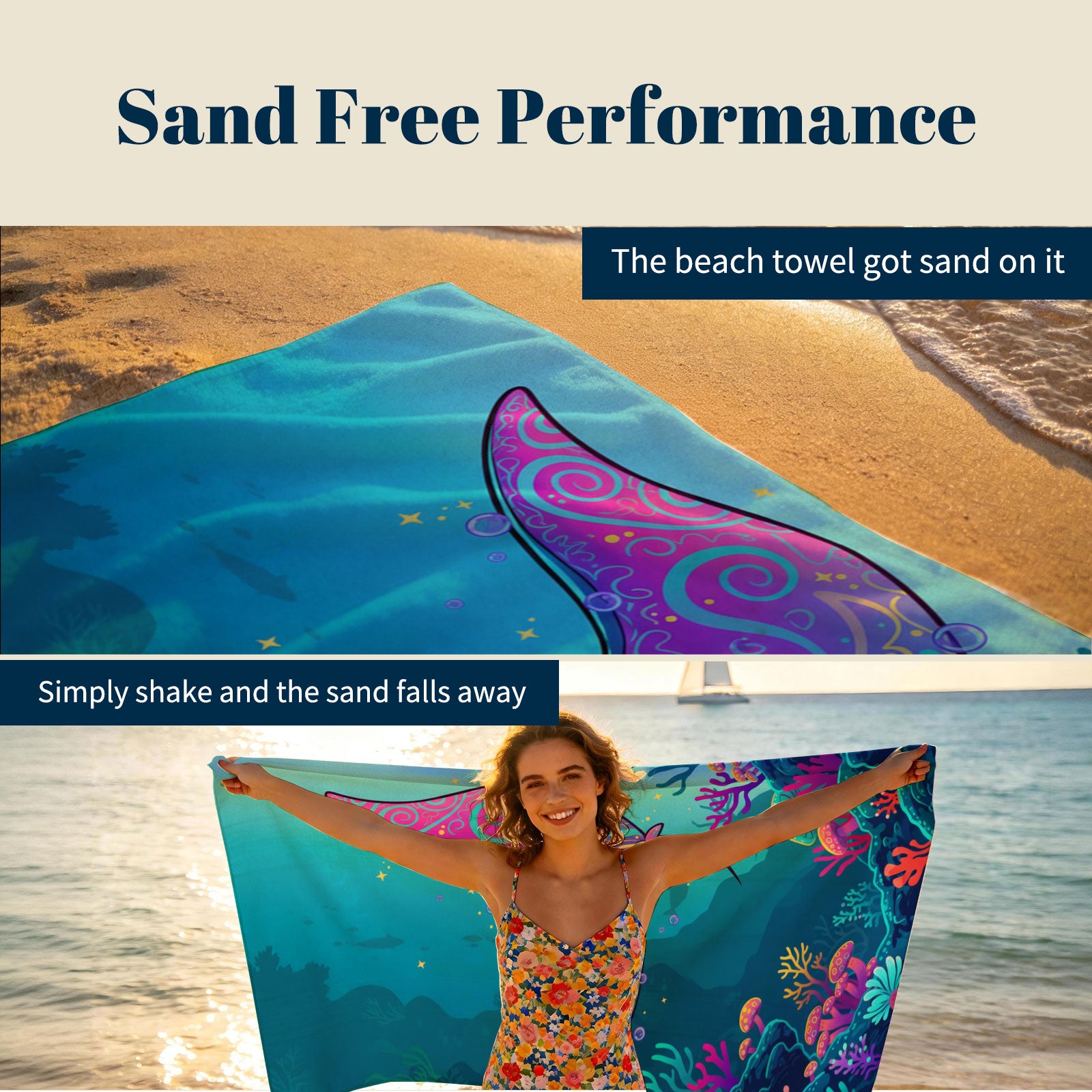 Vibrant Cartoon Sea Life Beach Towel Quick Dry Microfiber Summer Vacation Gift