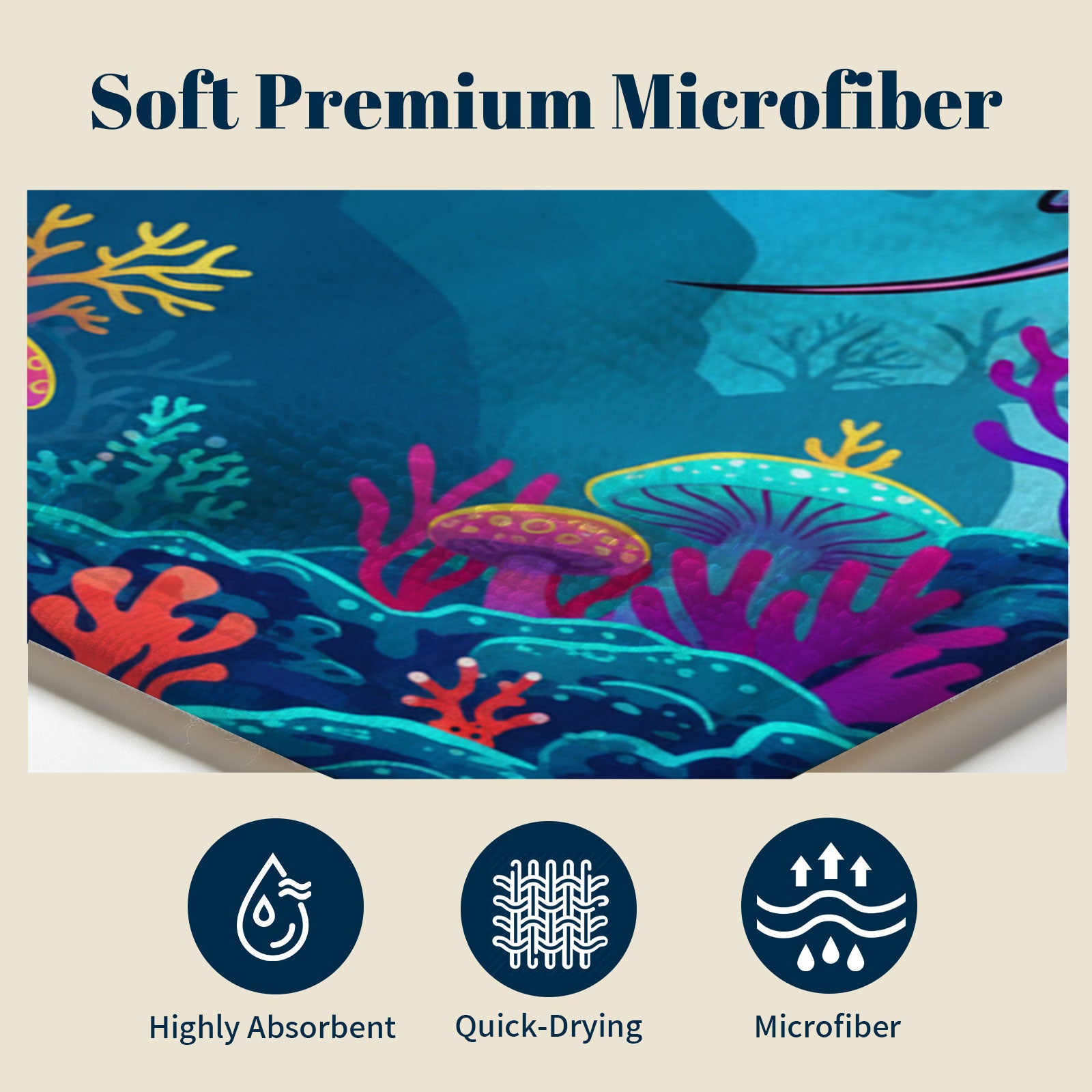 Vibrant Cartoon Sea Life Beach Towel Quick Dry Microfiber Summer Vacation Gift