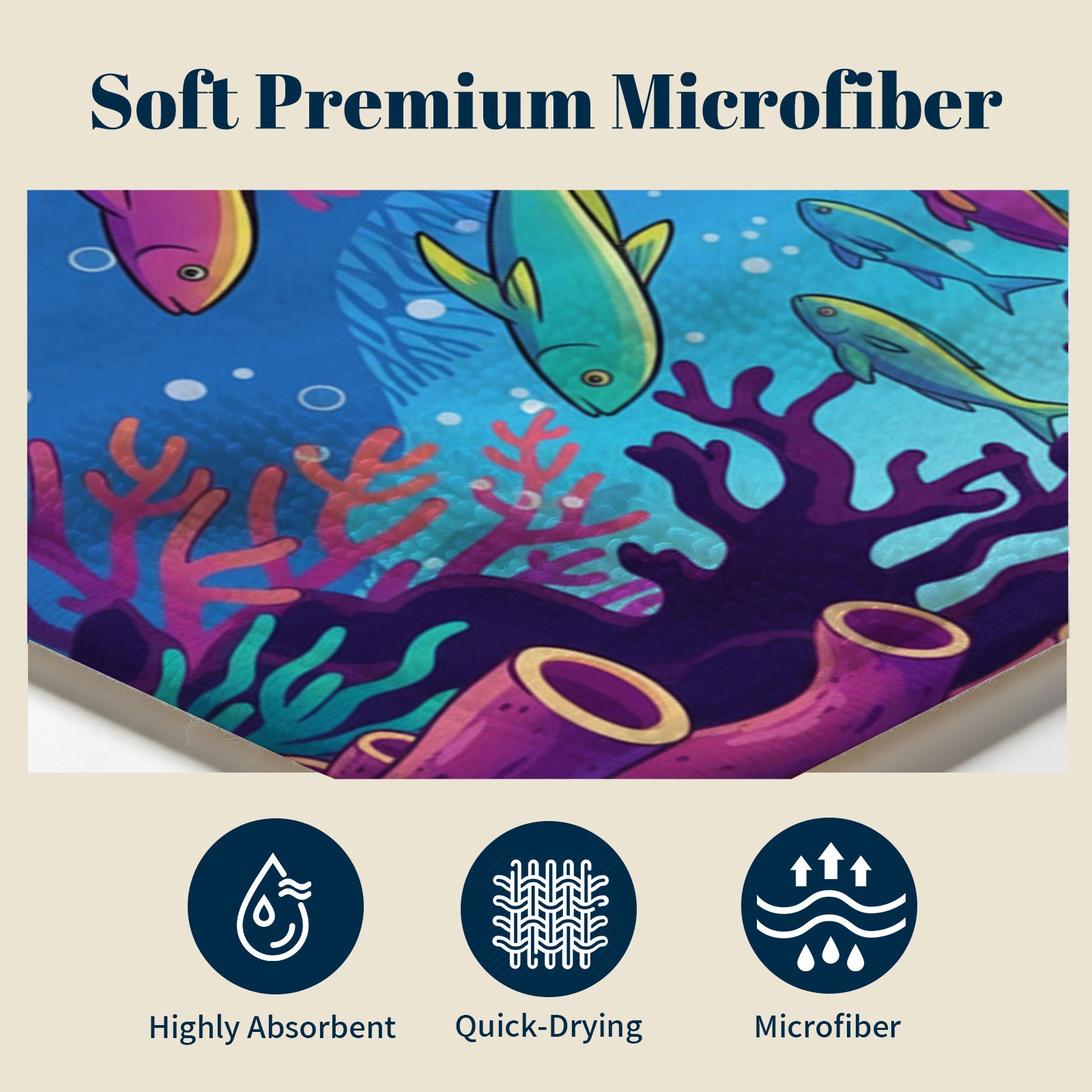 Vibrant Cartoon Sea Life Beach Towel Quick Dry Microfiber Summer Vacation Gift