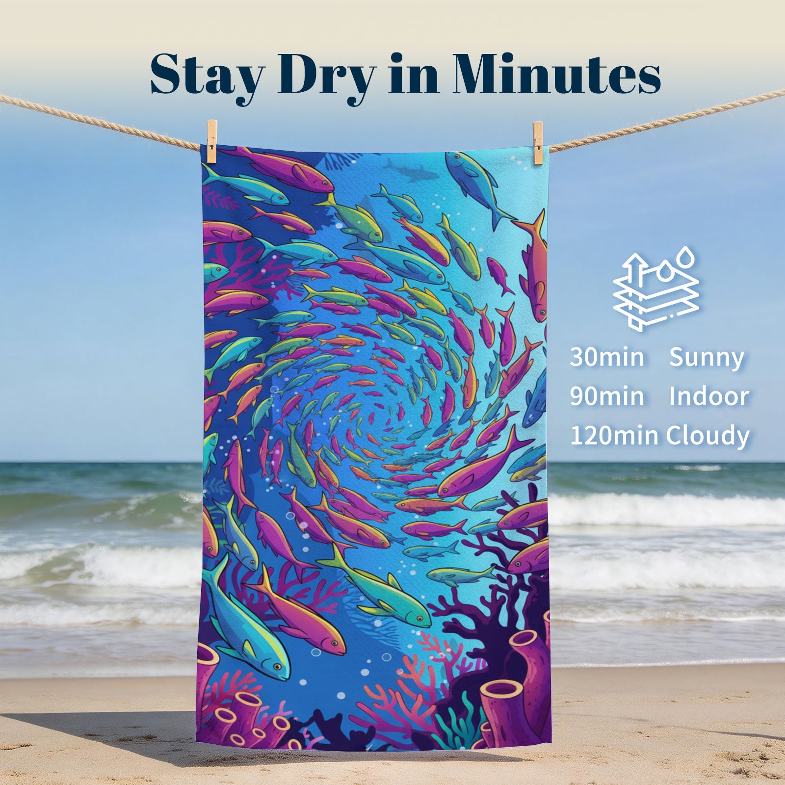 Vibrant Cartoon Sea Life Beach Towel Quick Dry Microfiber Summer Vacation Gift