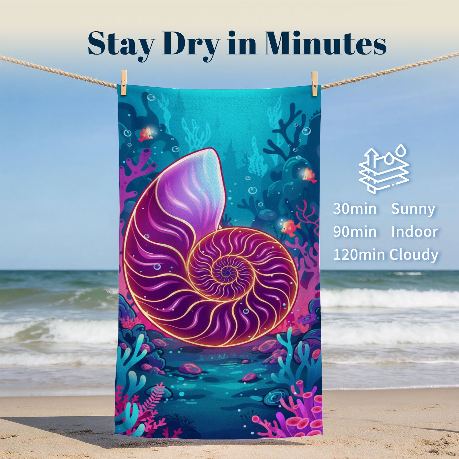 Vibrant Cartoon Sea Life Beach Towel Quick Dry Microfiber Summer Vacation Gift