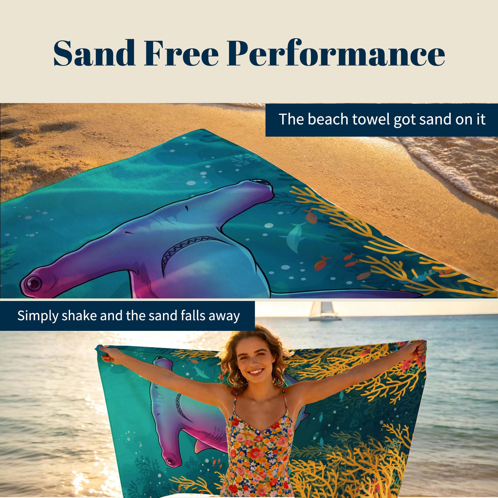 Vibrant Cartoon Sea Life Beach Towel Quick Dry Microfiber Summer Vacation Gift