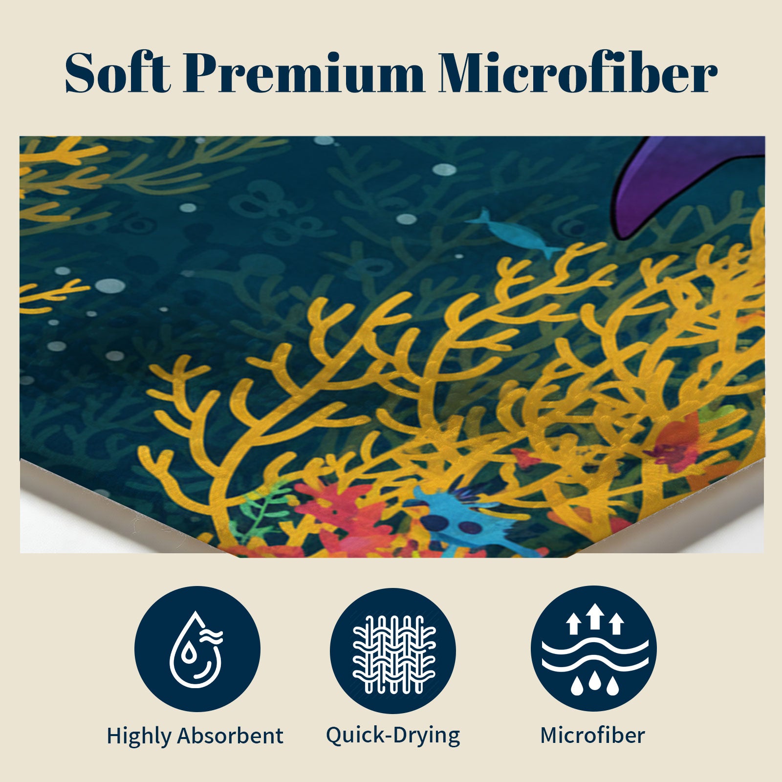 Vibrant Cartoon Sea Life Beach Towel Quick Dry Microfiber Summer Vacation Gift
