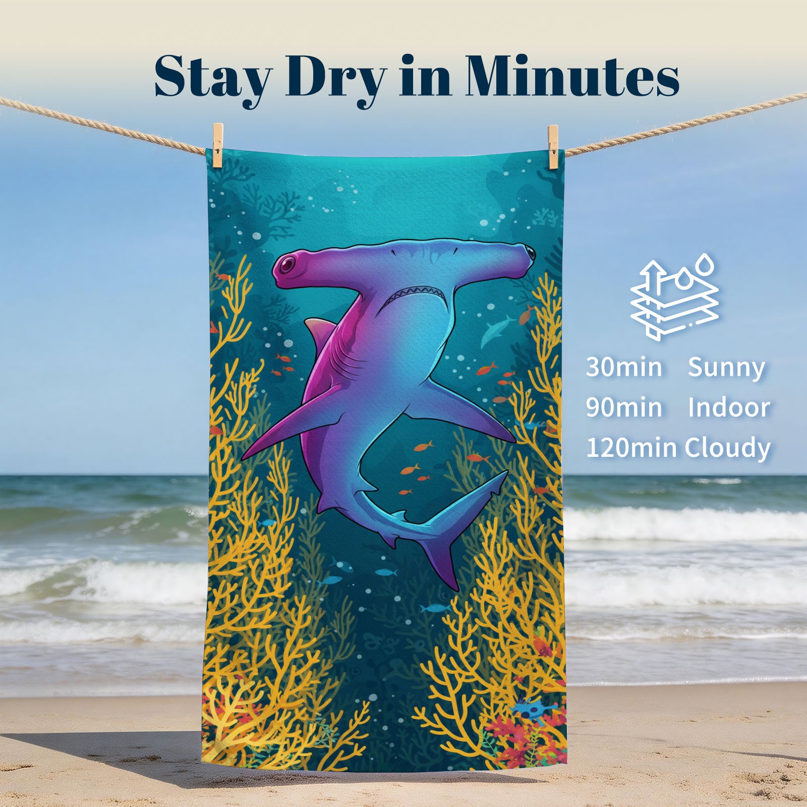 Vibrant Cartoon Sea Life Beach Towel Quick Dry Microfiber Summer Vacation Gift