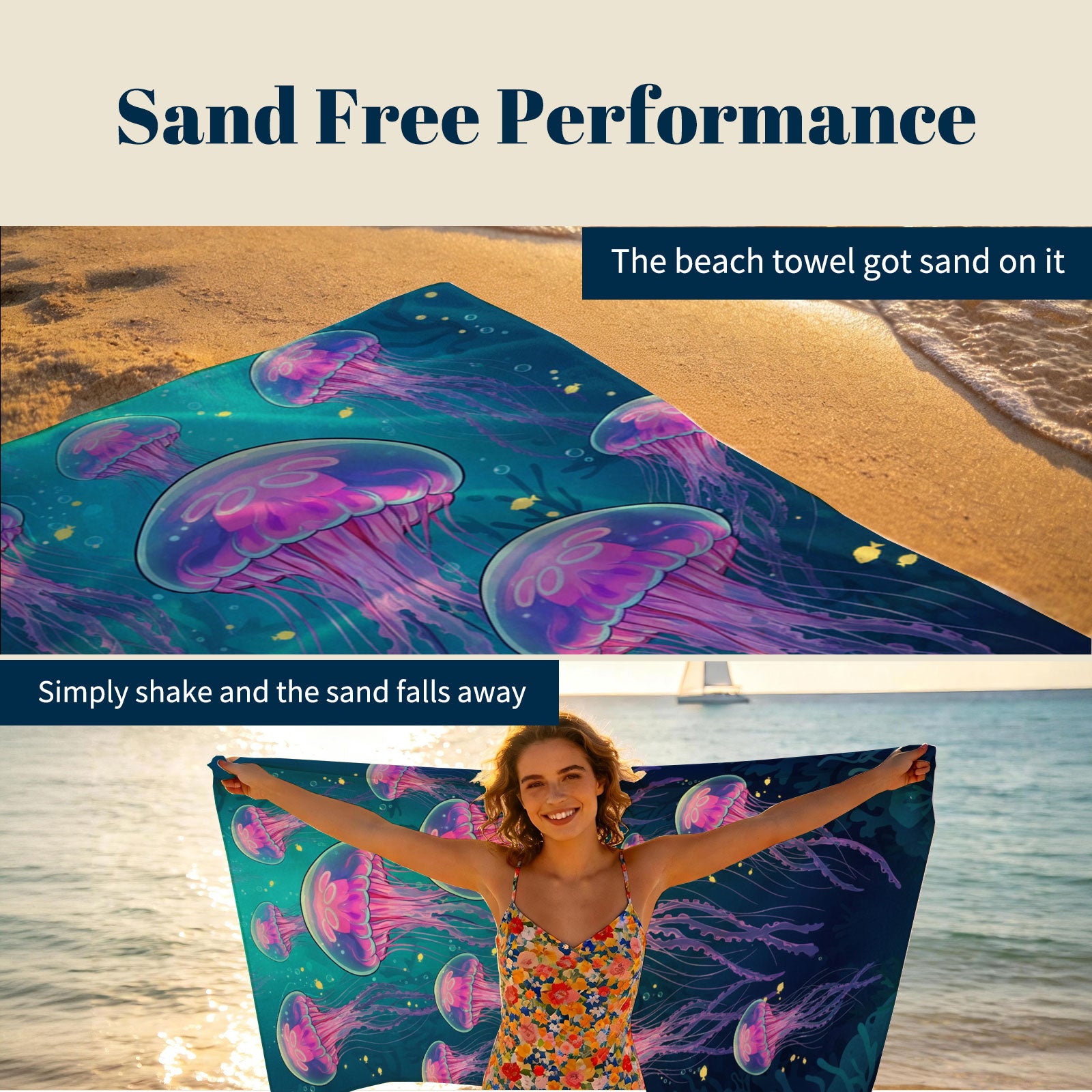 Vibrant Cartoon Sea Life Beach Towel Quick Dry Microfiber Summer Vacation Gift
