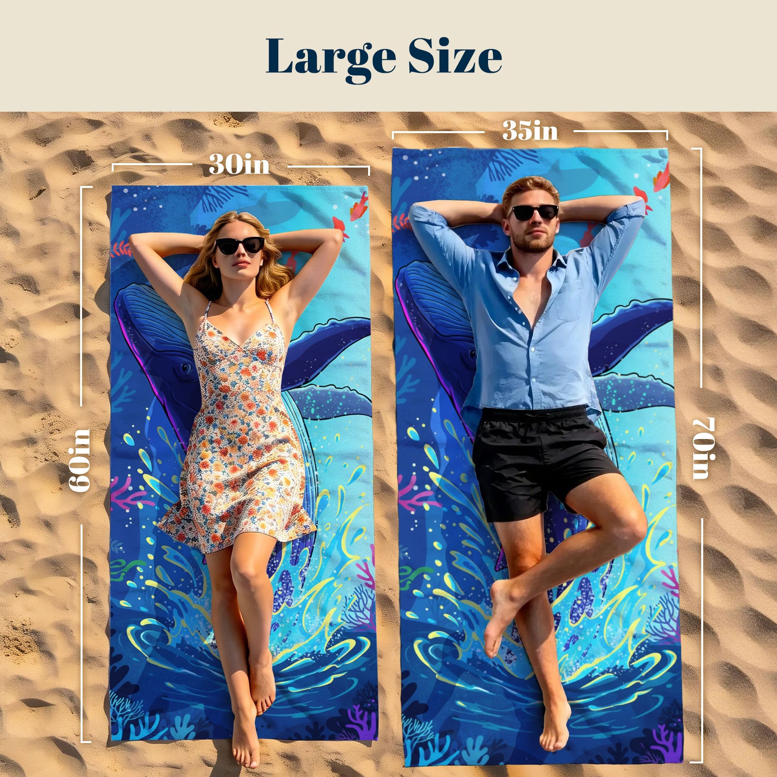 Vibrant Cartoon Sea Life Beach Towel Quick Dry Microfiber Summer Vacation Gift
