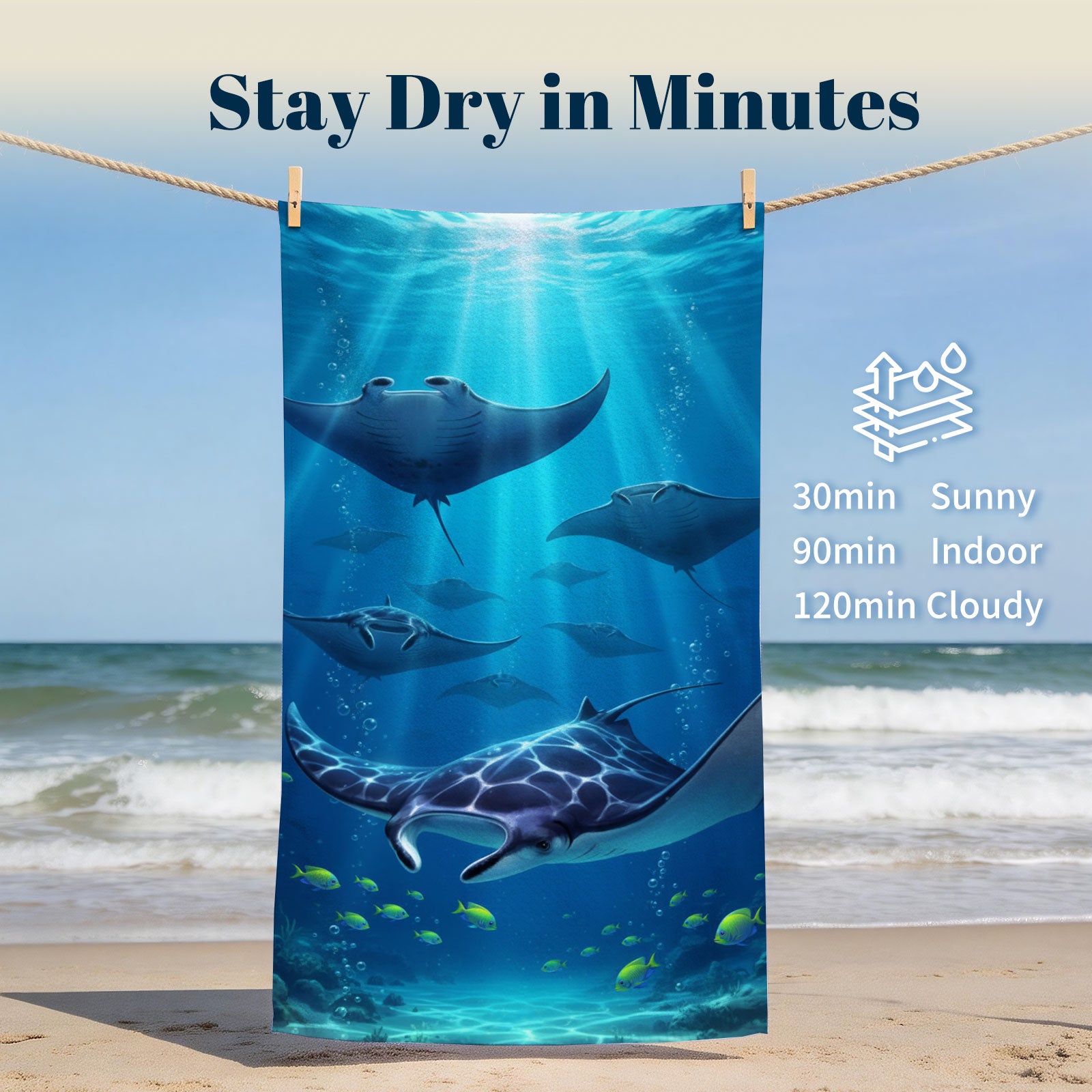 Realistic Ocean Beach Towel Deep Sea Life Quick Dry Microfiber Summer Gift