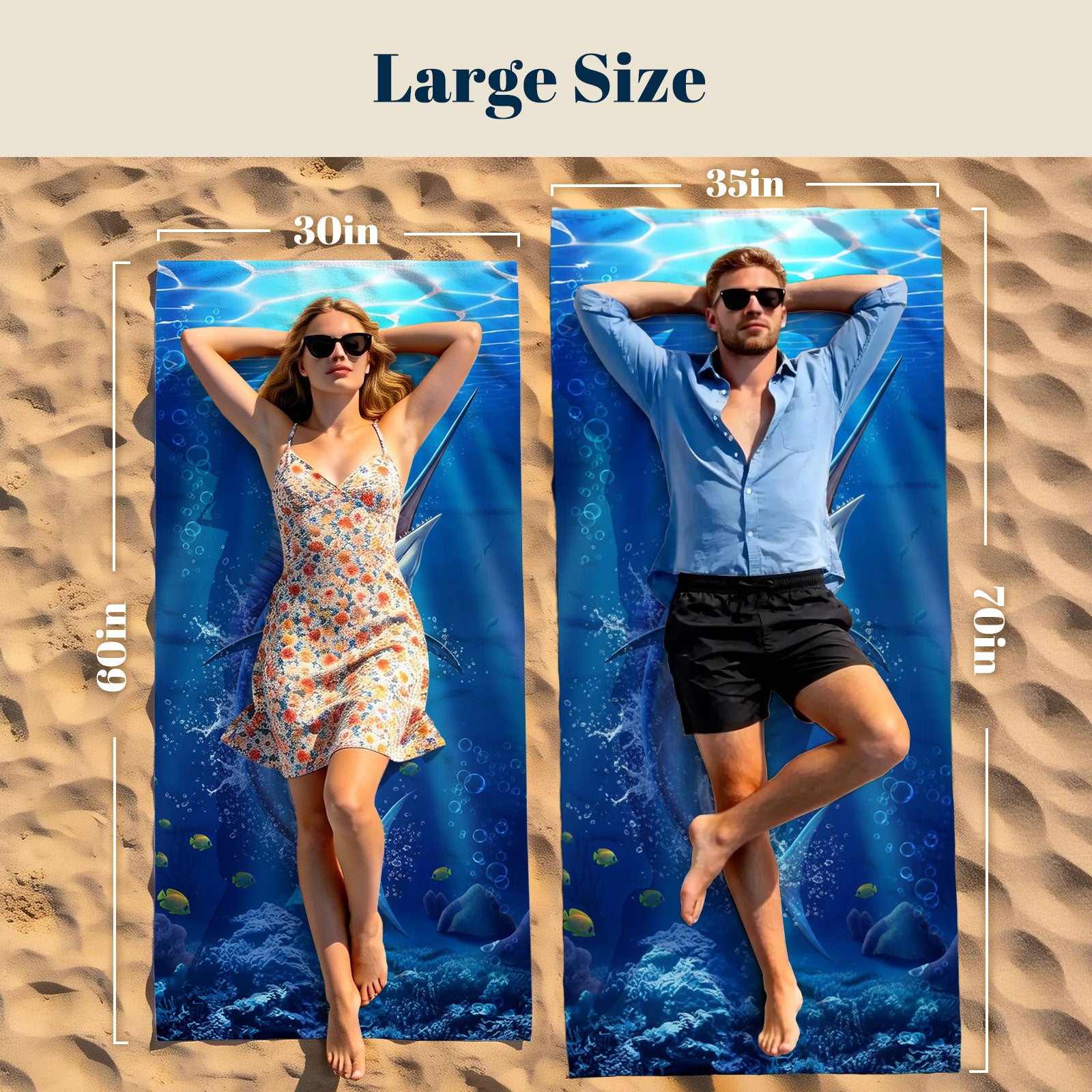 Realistic Ocean Beach Towel Deep Sea Life Quick Dry Microfiber Summer Gift