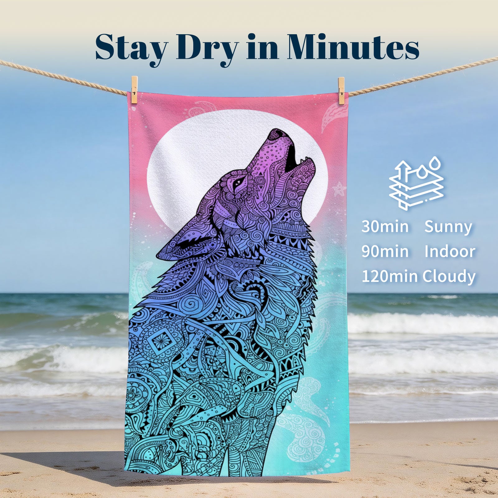 Mandala Animal Beach Towel Boho Watercolor Quick Dry Summer Vacation Gift