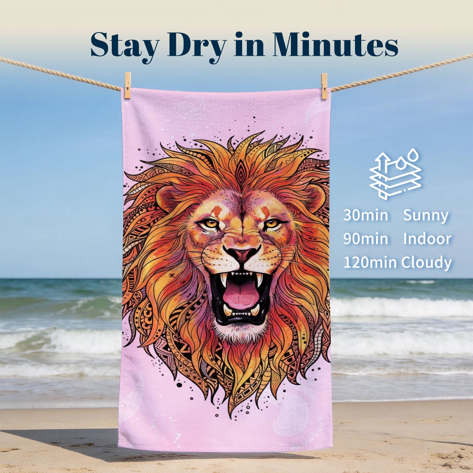 Mandala Animal Beach Towel Boho Watercolor Quick Dry Summer Vacation Gift