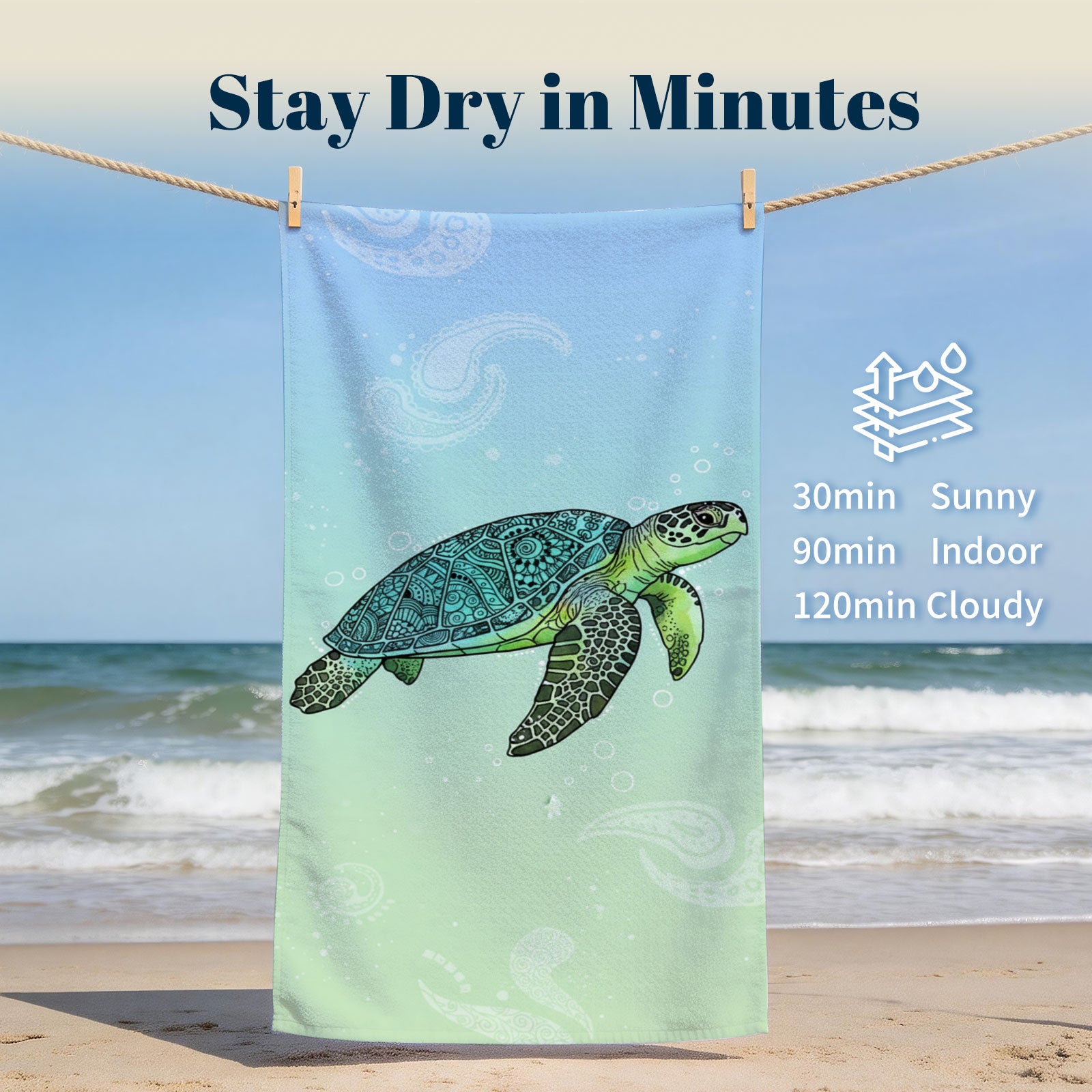 Mandala Animal Beach Towel Boho Watercolor Quick Dry Summer Vacation Gift