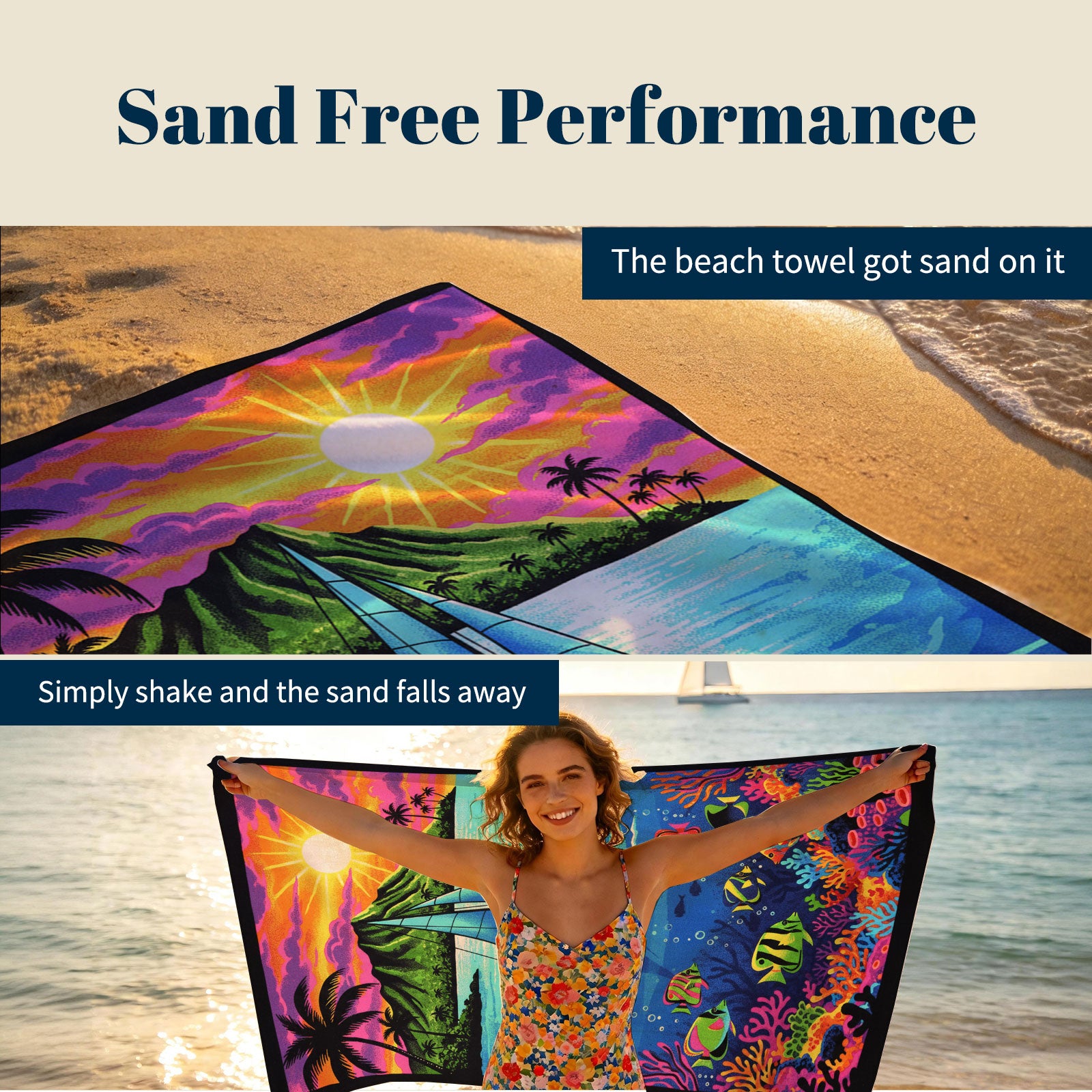 Tropical Pop Art Scenery Beach Towel Quick Dry Microfiber Summer Vacation Gift