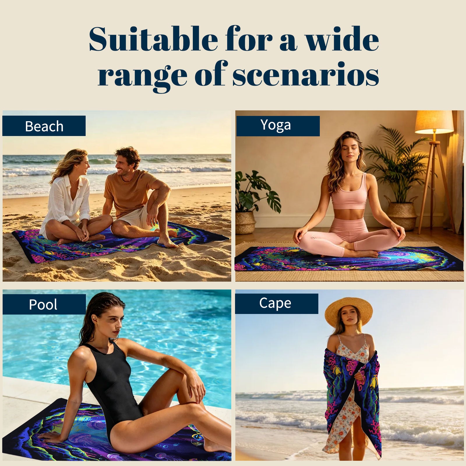 Tropical Pop Art Scenery Beach Towel Quick Dry Microfiber Summer Vacation Gift