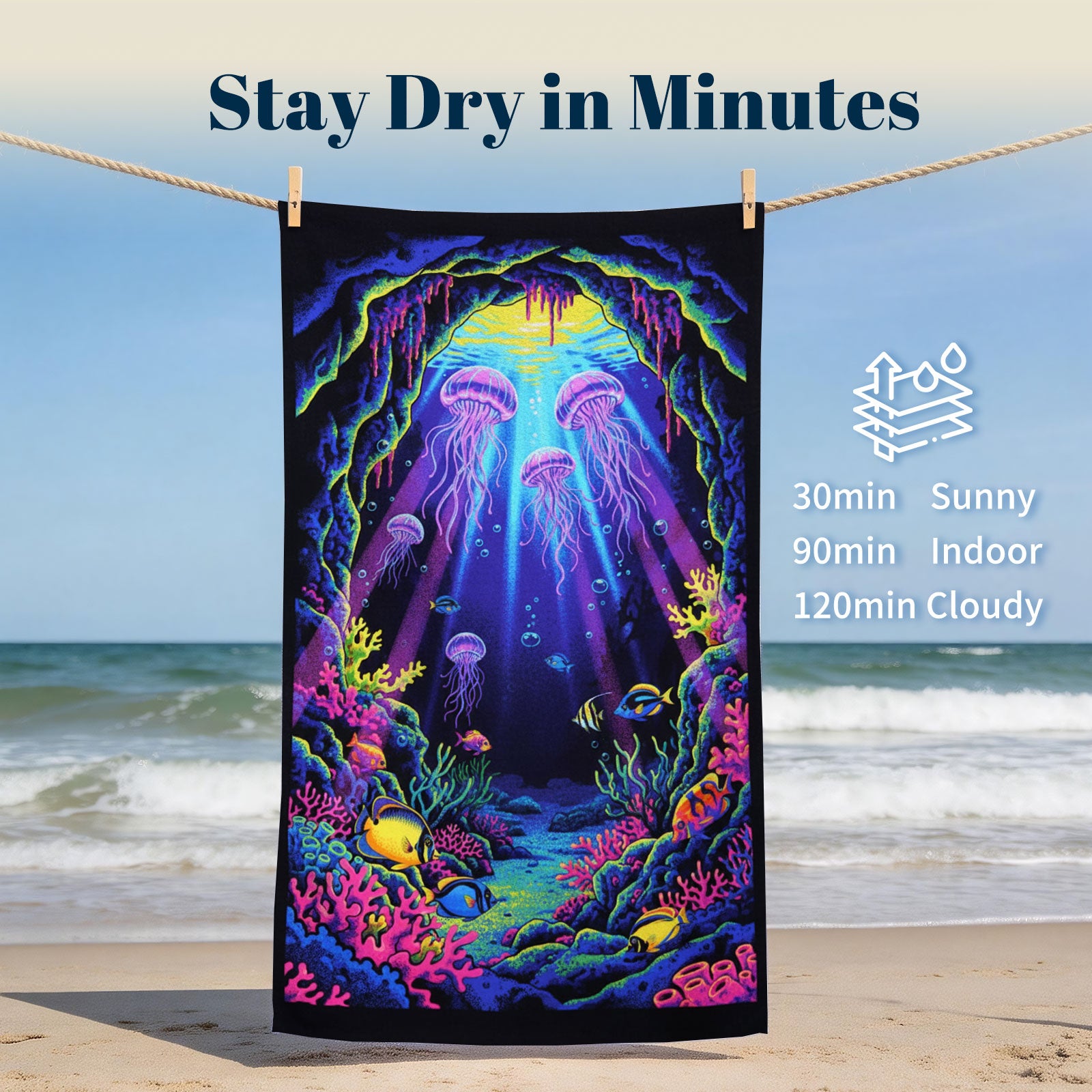 Tropical Pop Art Scenery Beach Towel Quick Dry Microfiber Summer Vacation Gift