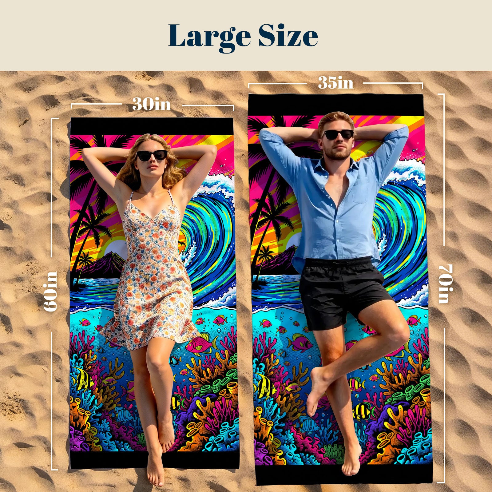 Tropical Pop Art Scenery Beach Towel Quick Dry Microfiber Summer Vacation Gift