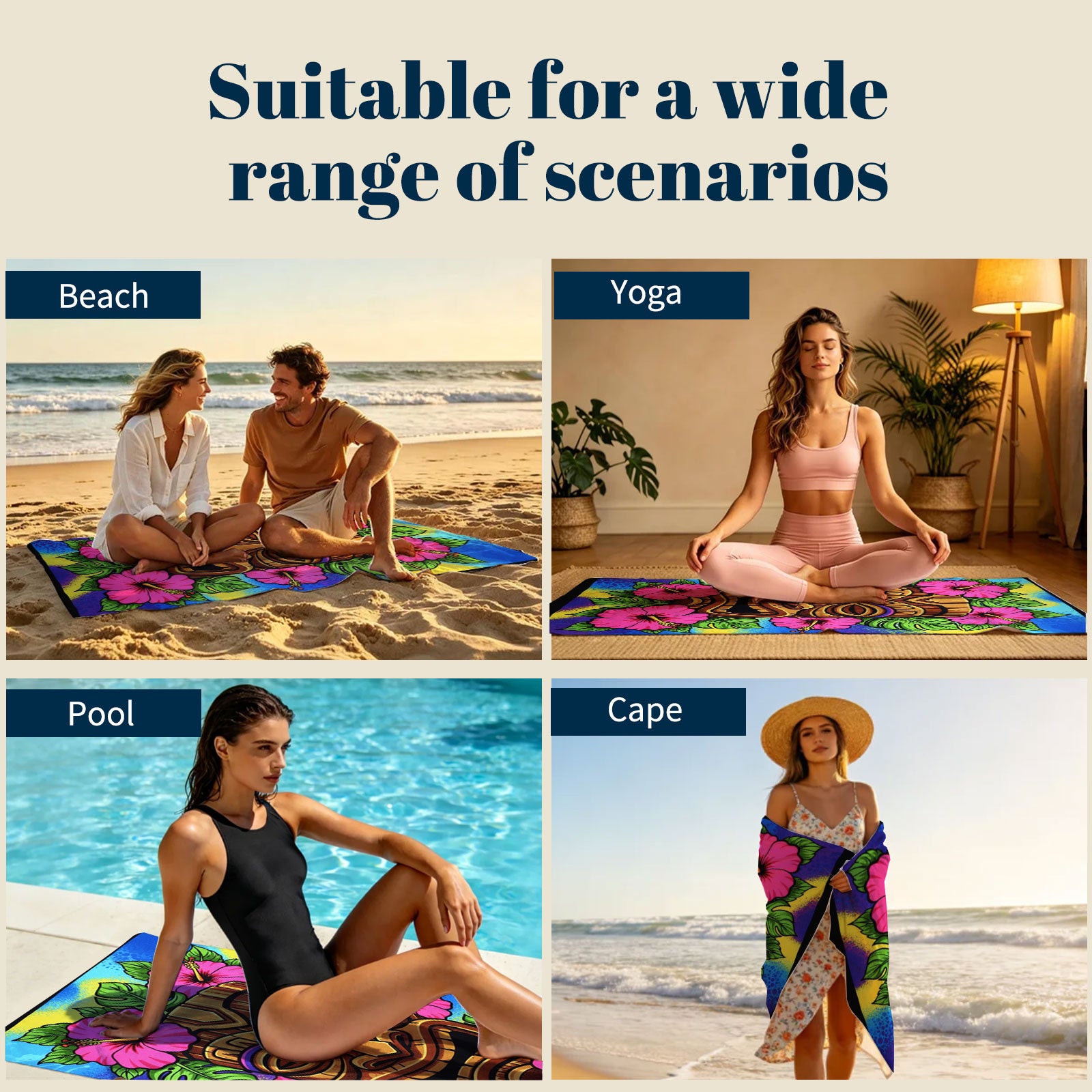 Tropical Pop Art Scenery Beach Towel Quick Dry Microfiber Summer Vacation Gift