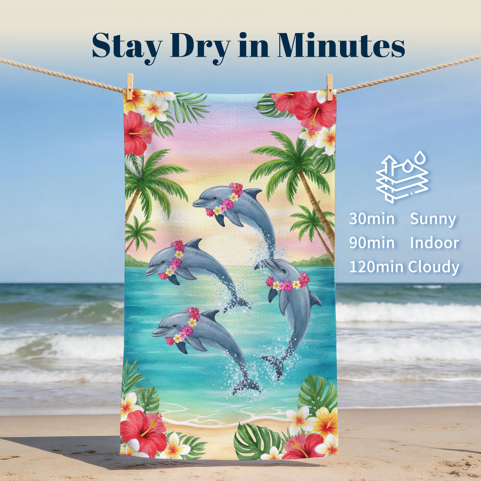 Cute Watercolor Beach Towel Tropical Fairy Tale Quick Dry Summer Gift