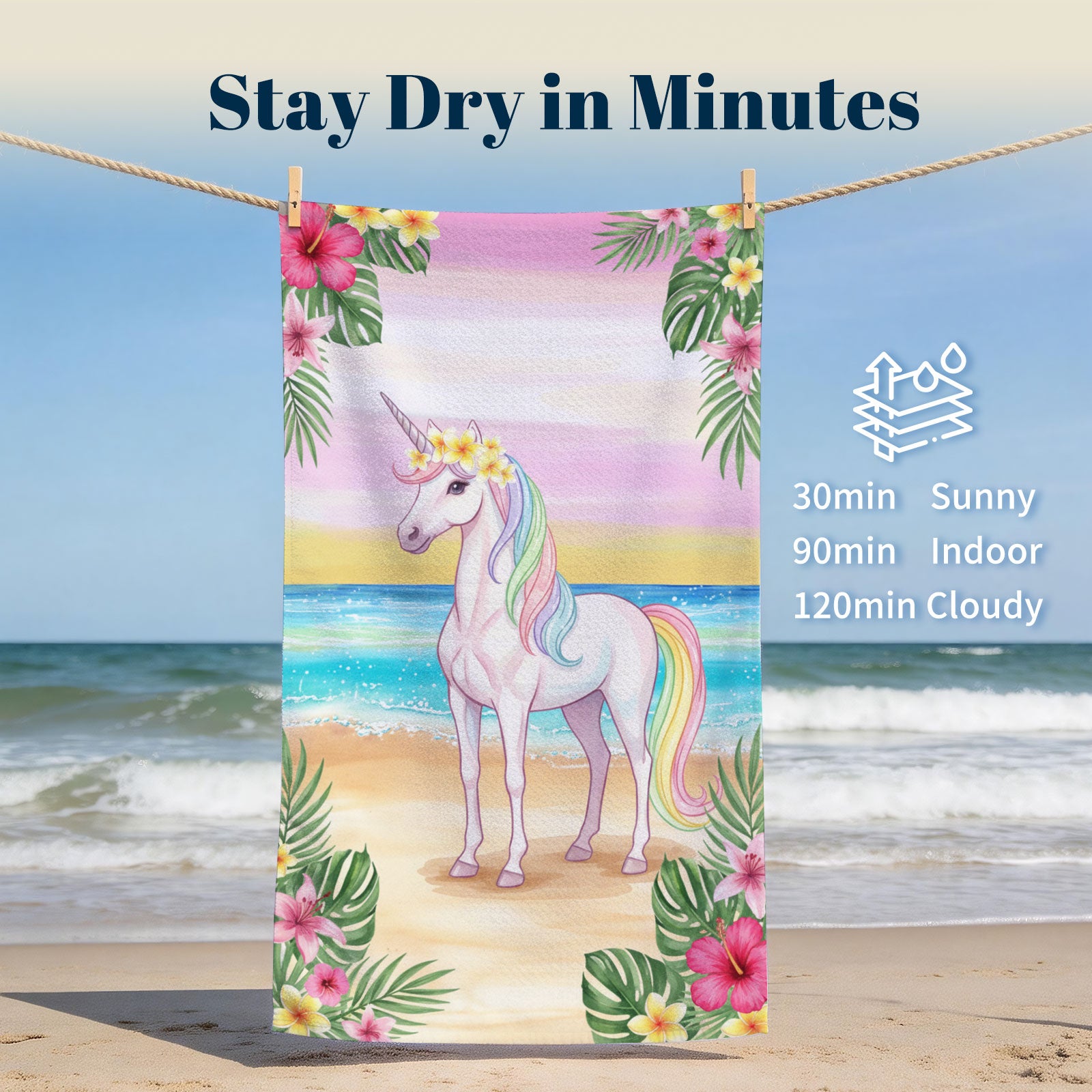 Cute Watercolor Beach Towel Tropical Fairy Tale Quick Dry Summer Gift