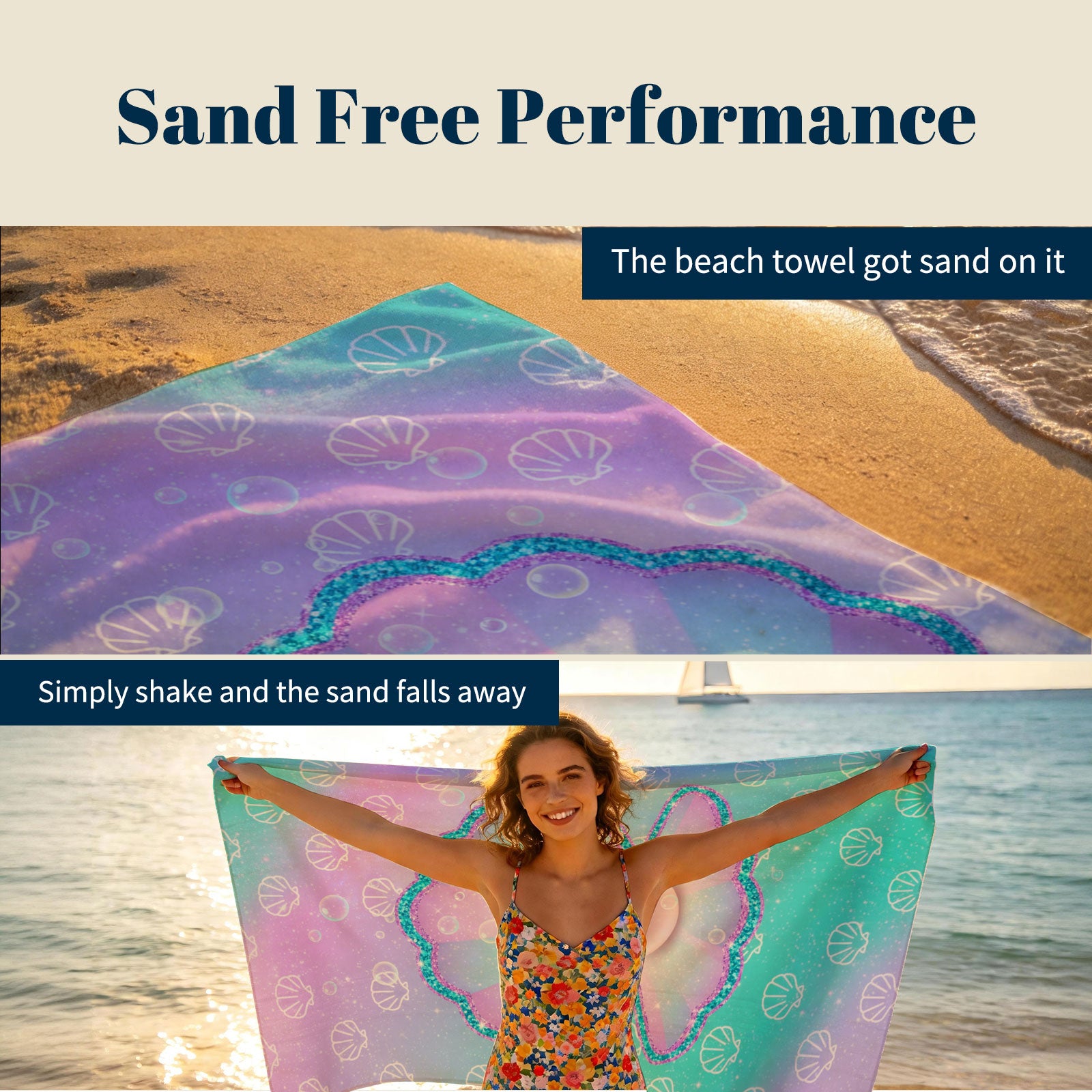 Glitter Mermaid Ocean Beach Towel Quick Dry Microfiber Summer Vacation Gift