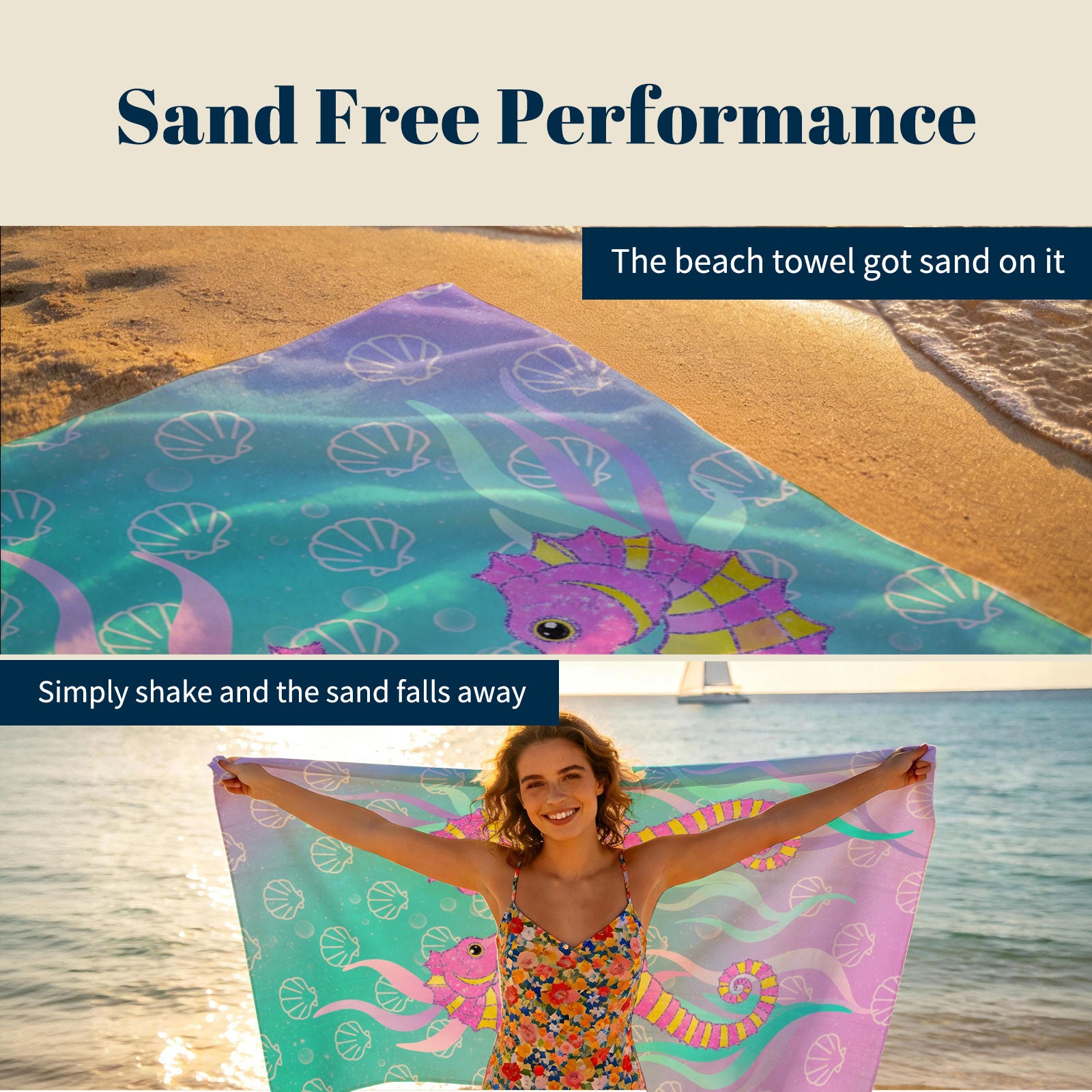 Glitter Mermaid Ocean Beach Towel Quick Dry Microfiber Summer Vacation Gift