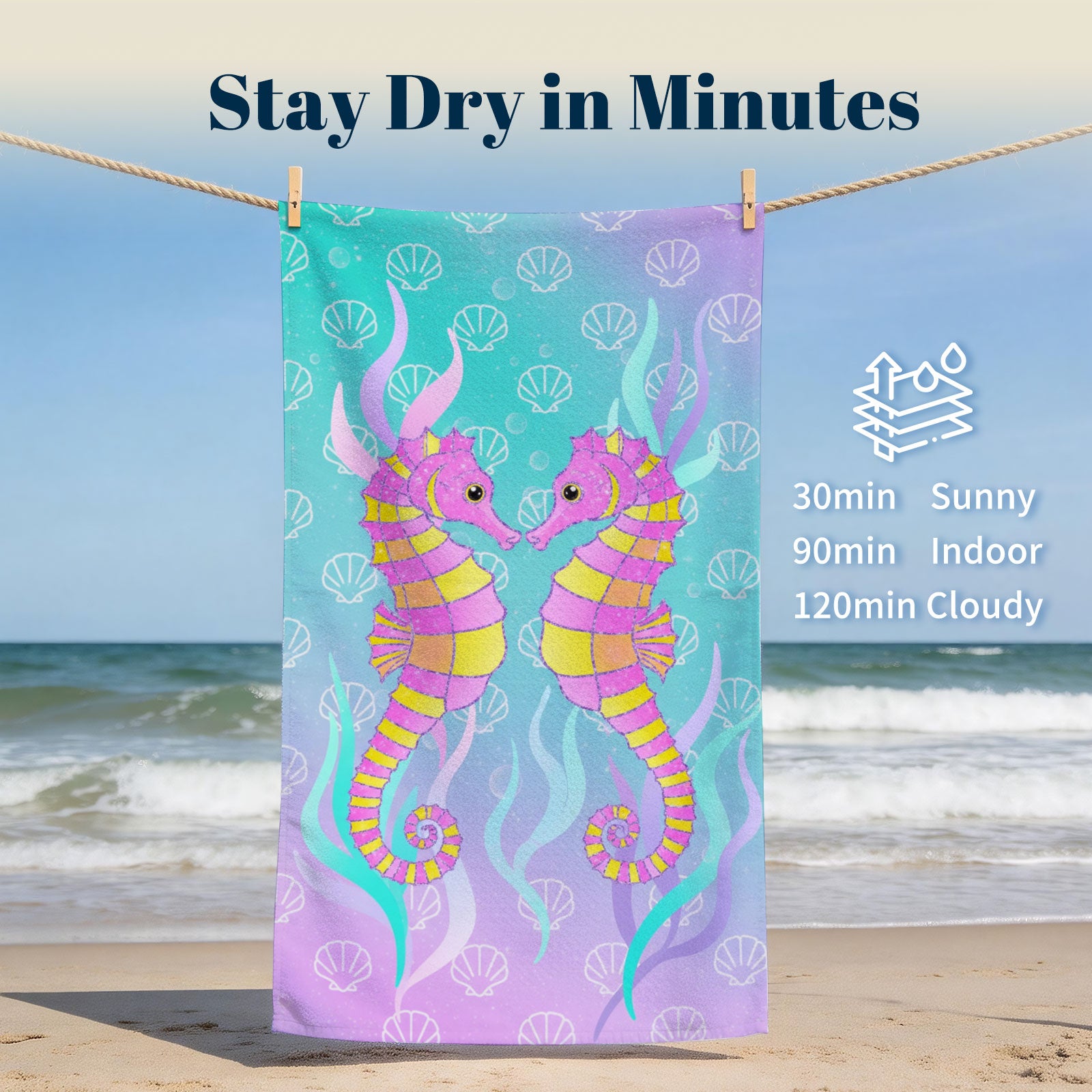 Glitter Mermaid Ocean Beach Towel Quick Dry Microfiber Summer Vacation Gift