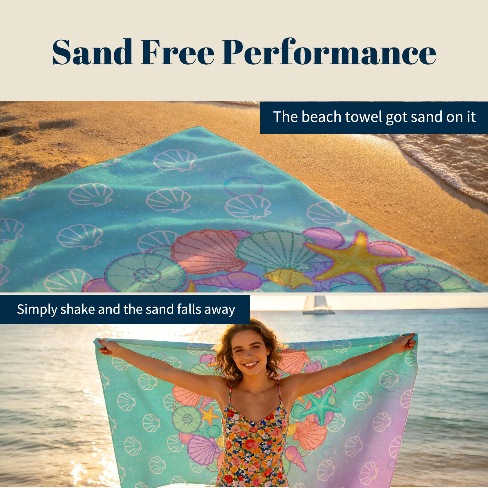 Glitter Mermaid Ocean Beach Towel Quick Dry Microfiber Summer Vacation Gift