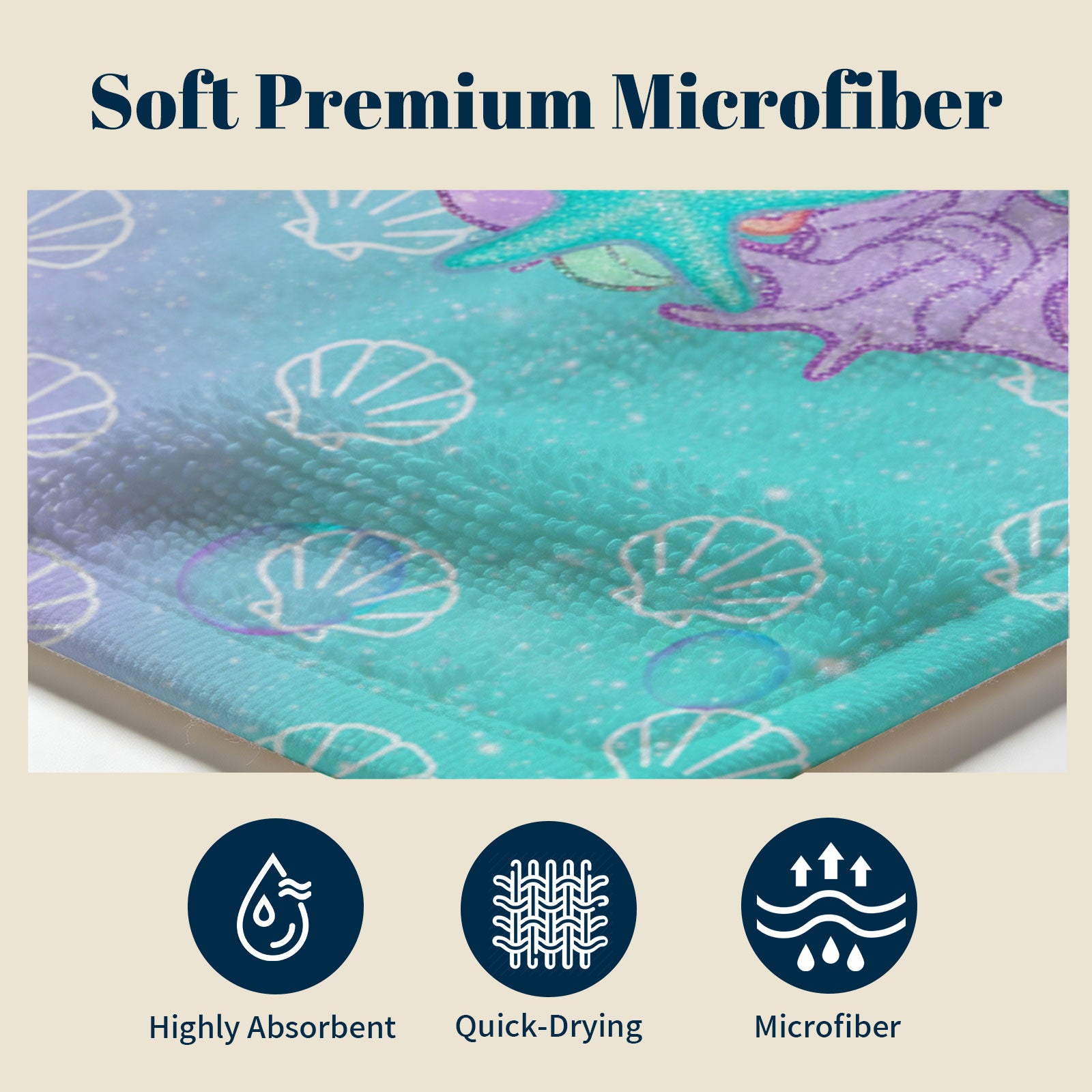Glitter Mermaid Ocean Beach Towel Quick Dry Microfiber Summer Vacation Gift