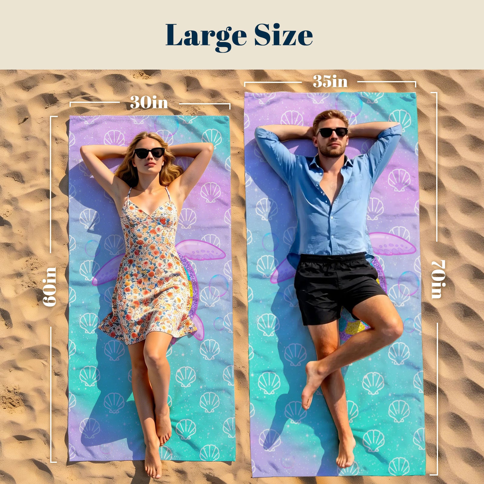 Glitter Mermaid Ocean Beach Towel Quick Dry Microfiber Summer Vacation Gift