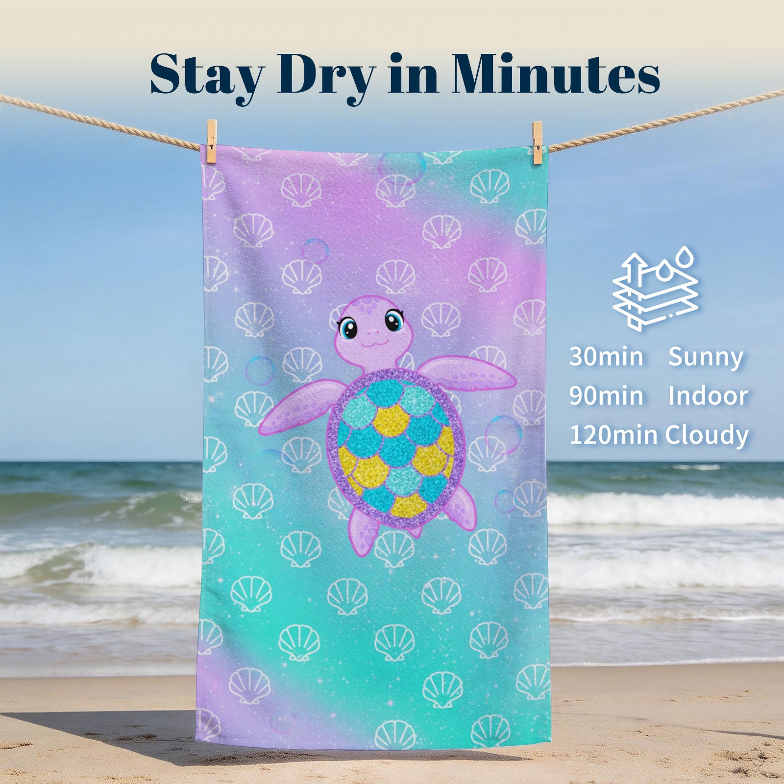 Glitter Mermaid Ocean Beach Towel Quick Dry Microfiber Summer Vacation Gift