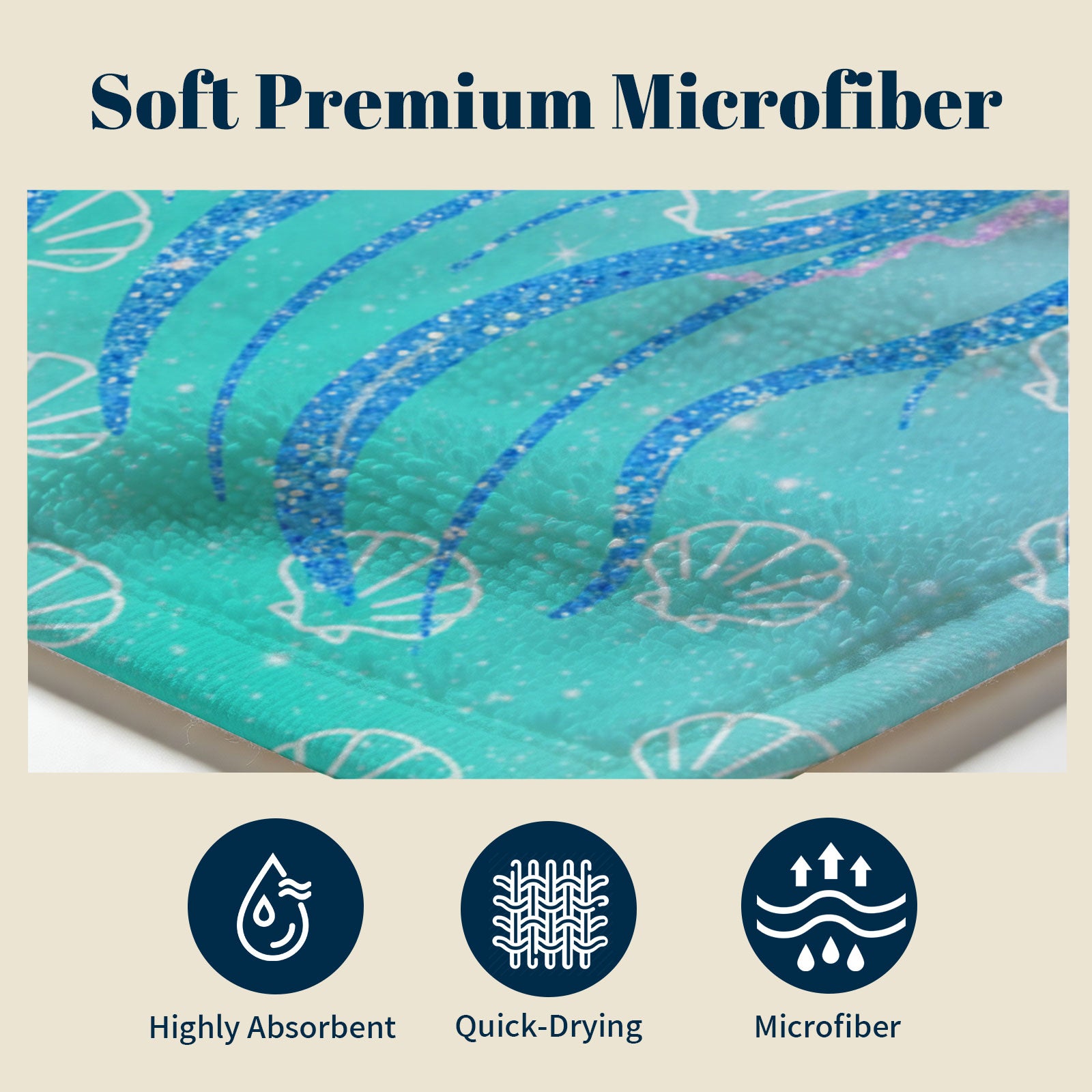 Glitter Mermaid Ocean Beach Towel Quick Dry Microfiber Summer Vacation Gift