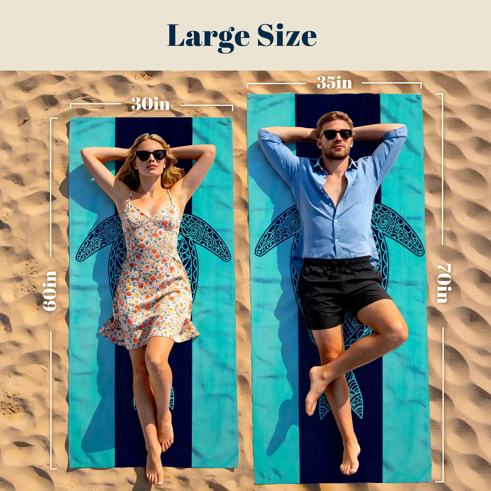 Turquoise Marine Life Beach Towel Quick Dry Microfiber Summer Vacation Gift