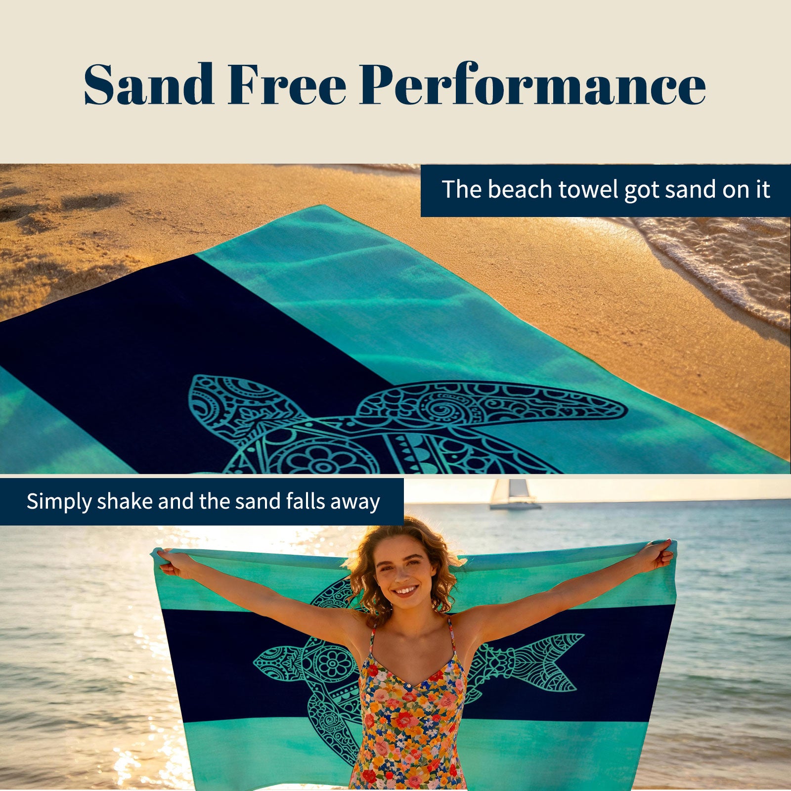 Turquoise Marine Life Beach Towel Quick Dry Microfiber Summer Vacation Gift