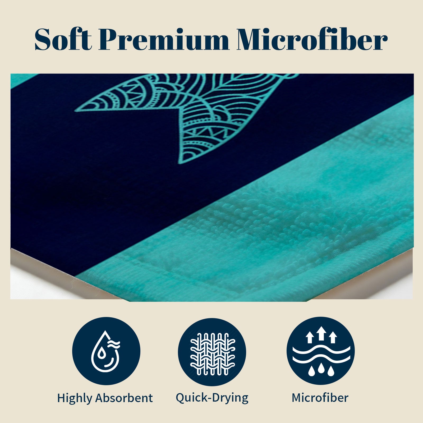 Turquoise Marine Life Beach Towel Quick Dry Microfiber Summer Vacation Gift