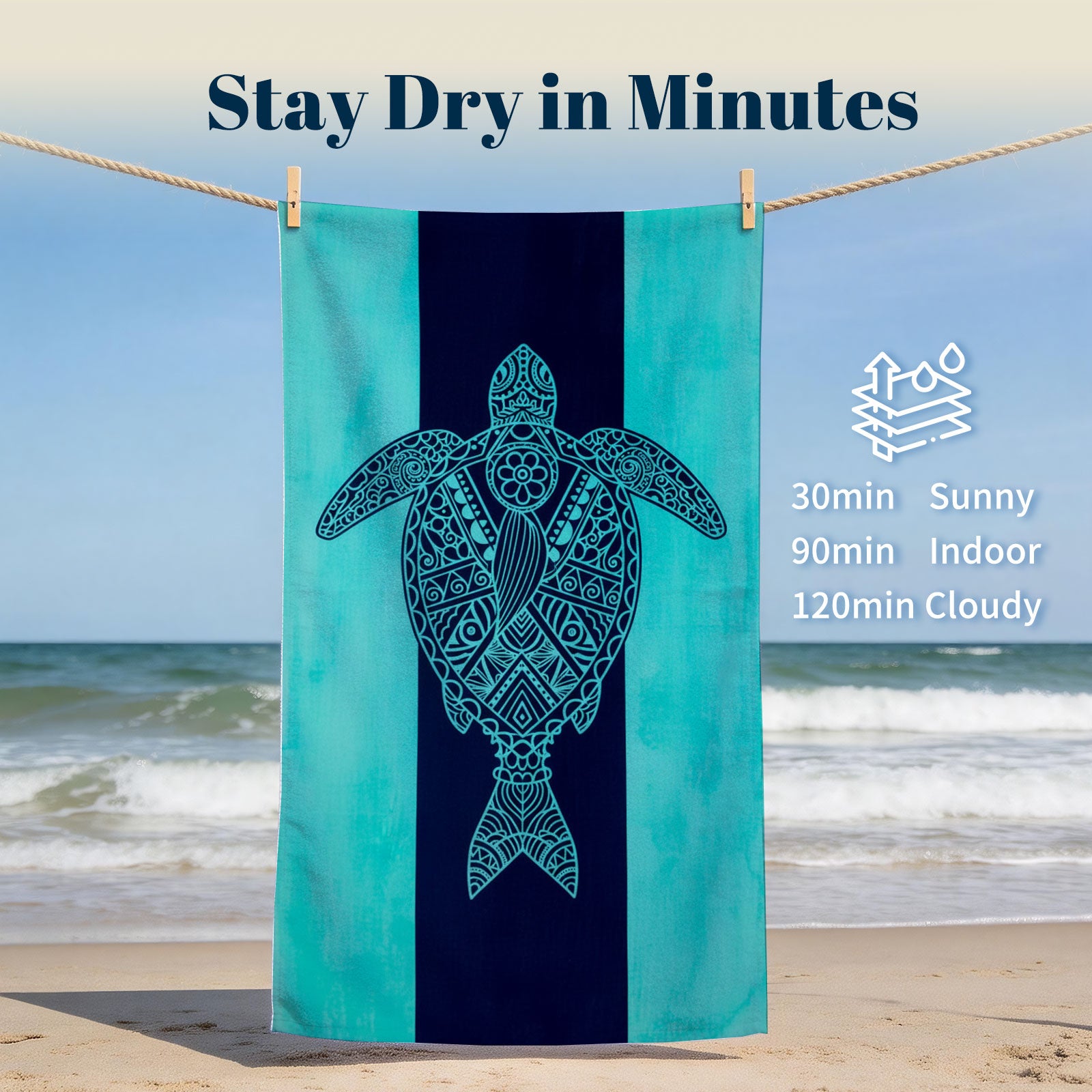 Turquoise Marine Life Beach Towel Quick Dry Microfiber Summer Vacation Gift