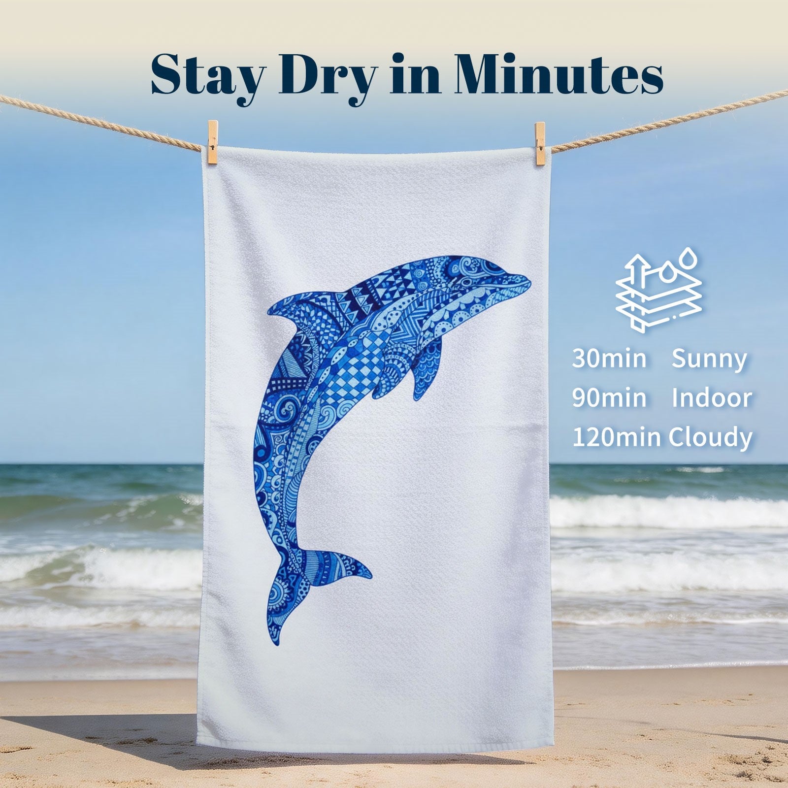 Tribal Geometric Beach Towel Blue Marine Life Quick Dry Microfiber Summer Gift