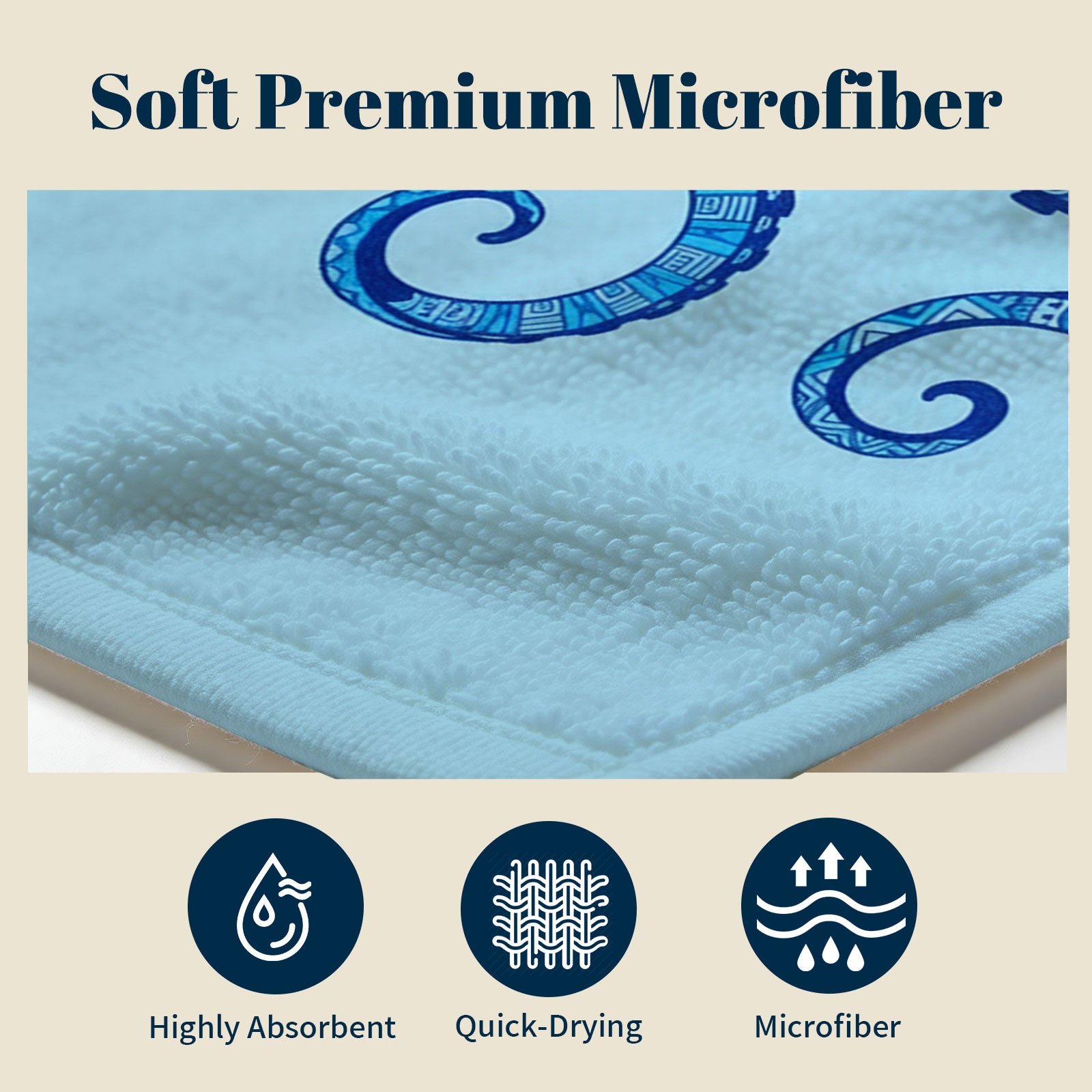 Tribal Geometric Beach Towel Blue Marine Life Quick Dry Microfiber Summer Gift