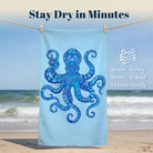 Tribal Geometric Beach Towel Blue Marine Life Quick Dry Microfiber Summer Gift
