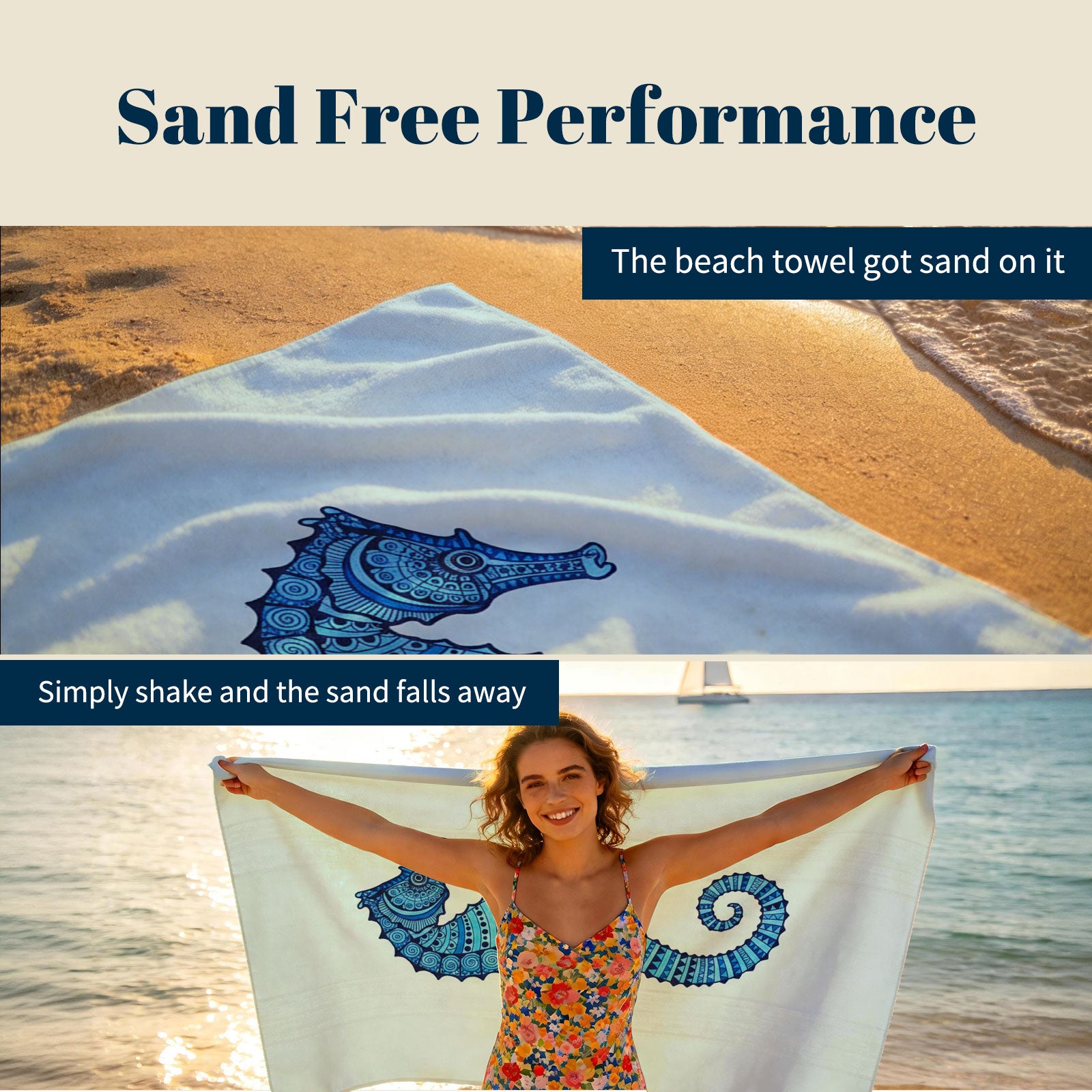 Tribal Geometric Beach Towel Blue Marine Life Quick Dry Microfiber Summer Gift