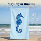 Tribal Geometric Beach Towel Blue Marine Life Quick Dry Microfiber Summer Gift