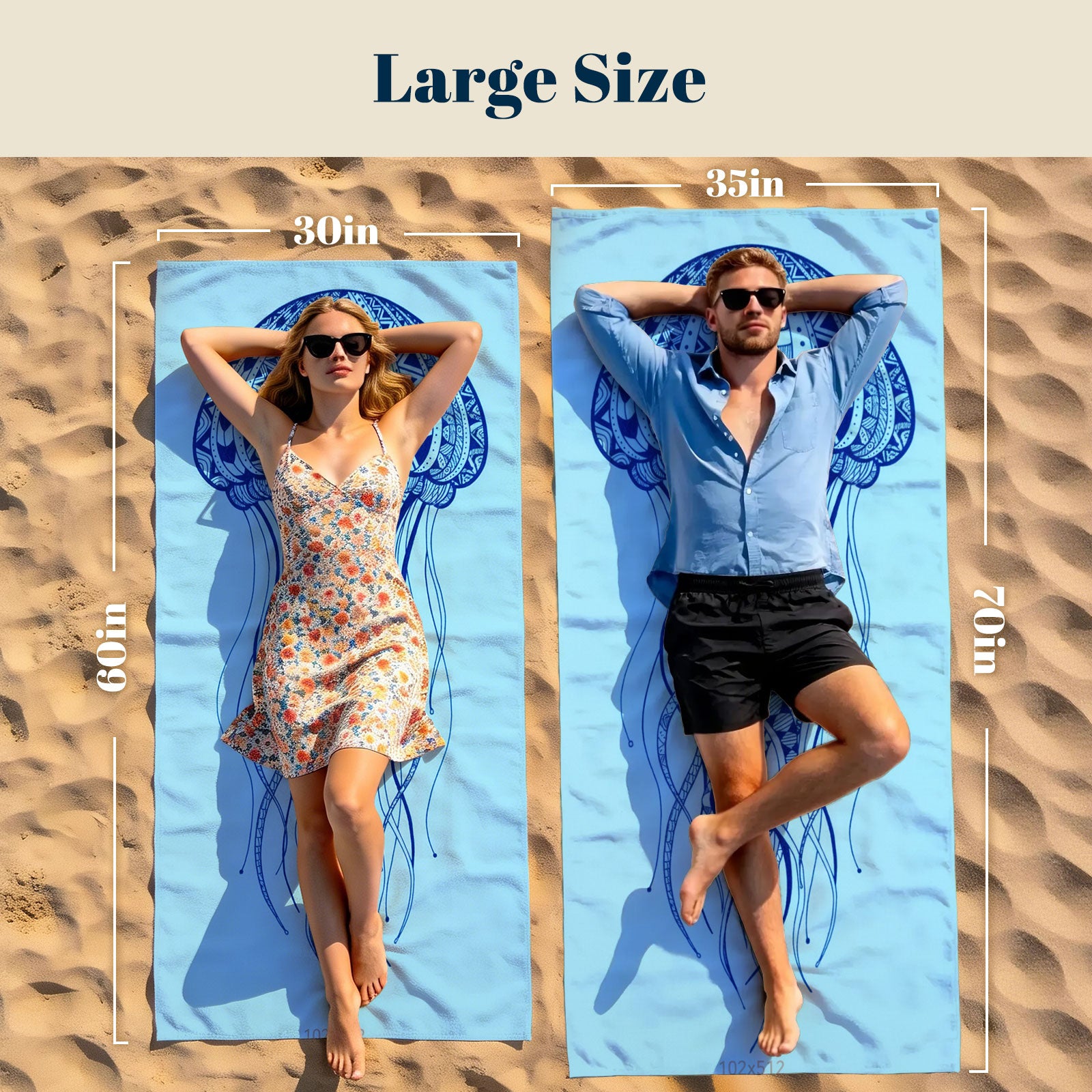 Tribal Geometric Beach Towel Blue Marine Life Quick Dry Microfiber Summer Gift