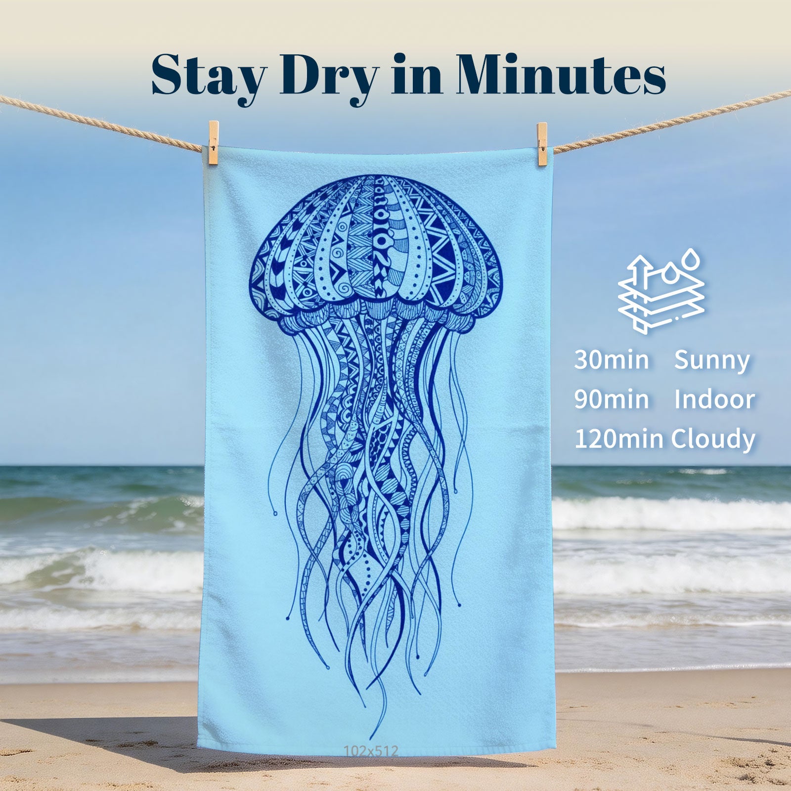 Tribal Geometric Beach Towel Blue Marine Life Quick Dry Microfiber Summer Gift