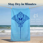 Tribal Geometric Beach Towel Blue Marine Life Quick Dry Microfiber Summer Gift