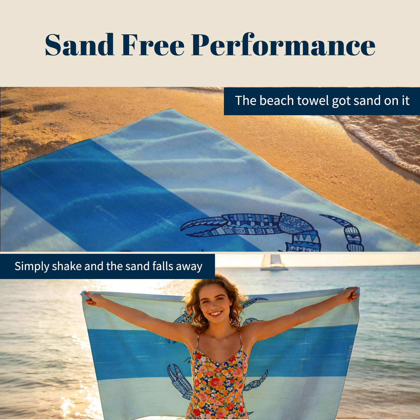 Tribal Geometric Beach Towel Blue Marine Life Quick Dry Microfiber Summer Gift