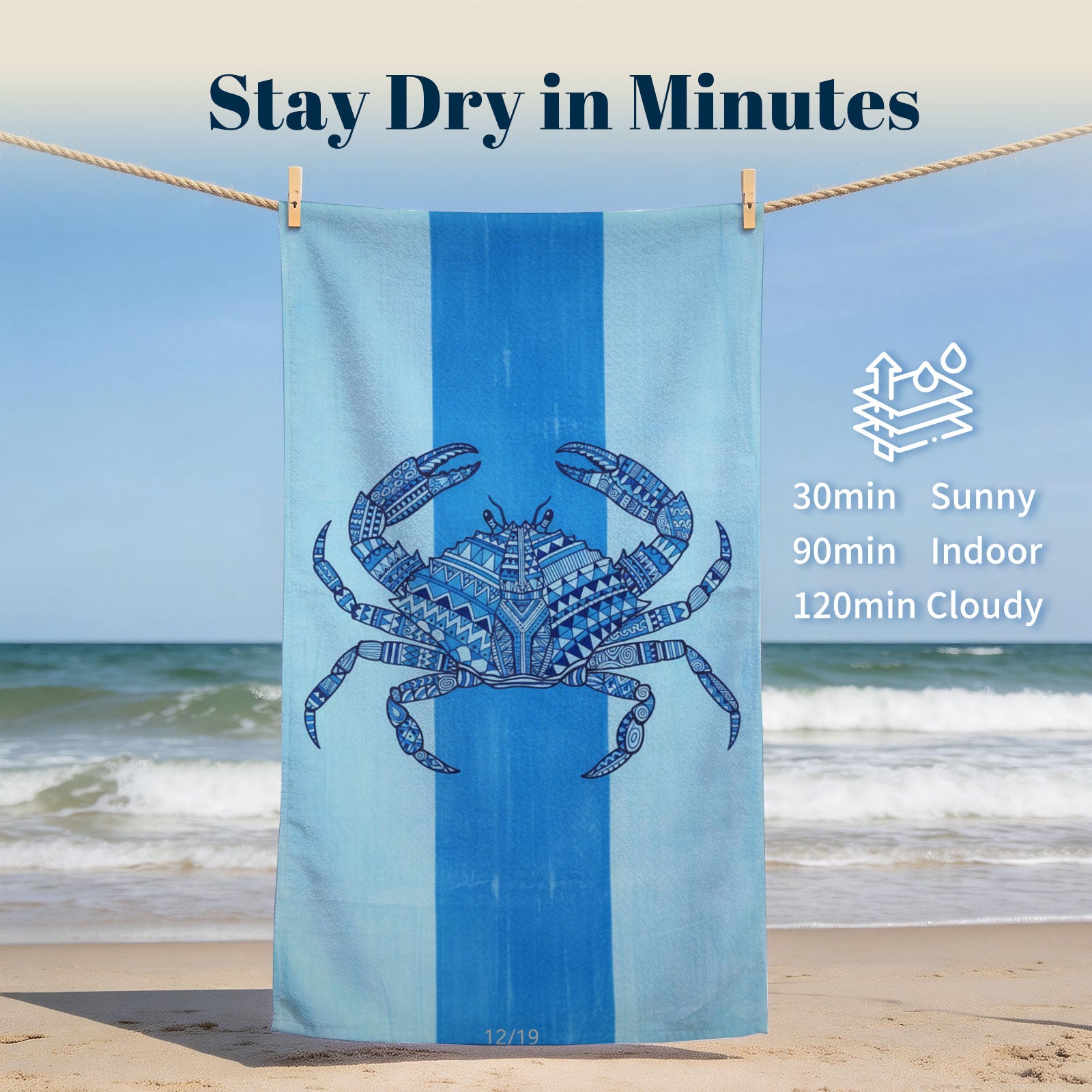Tribal Geometric Beach Towel Blue Marine Life Quick Dry Microfiber Summer Gift