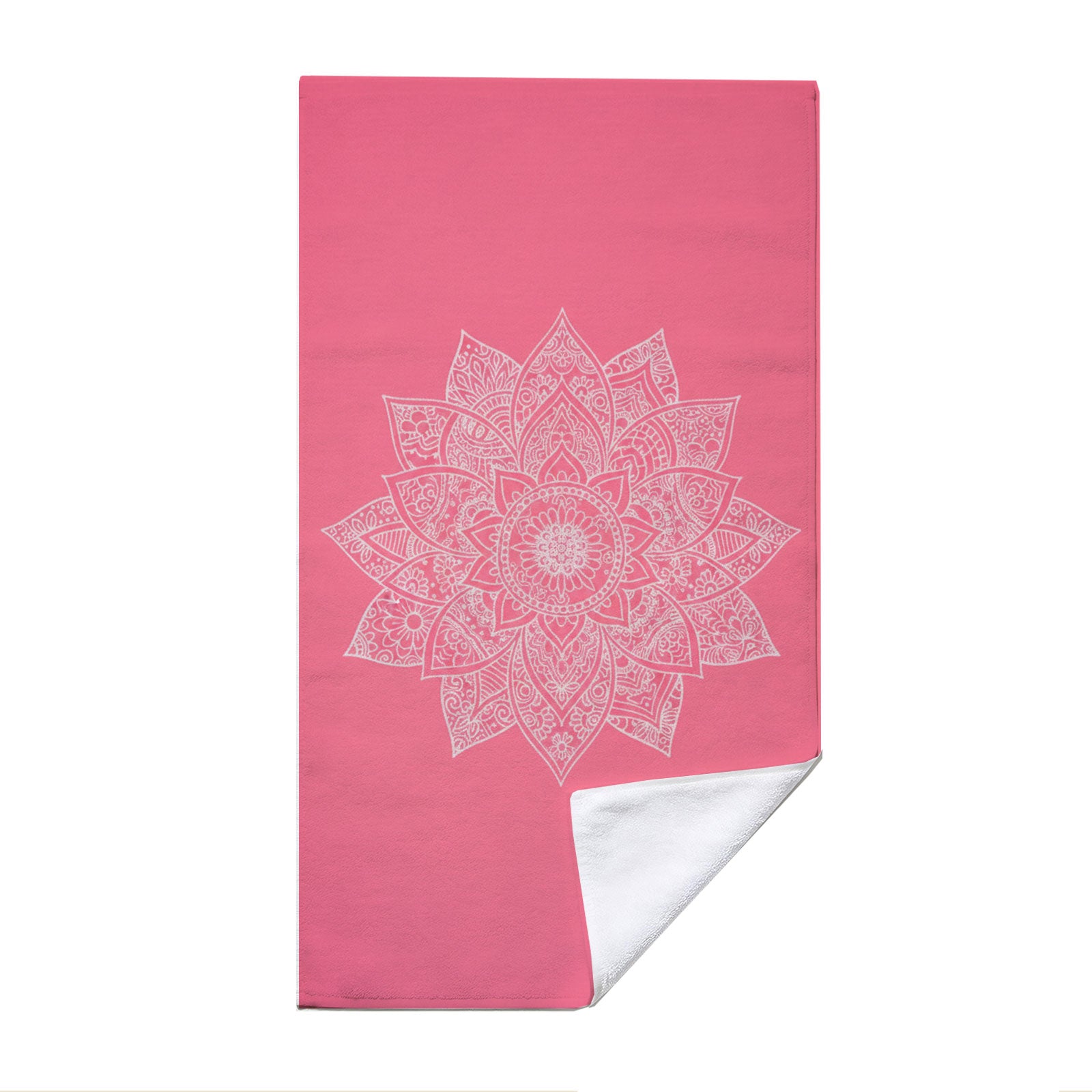 Pink Mandala Beach Towel White Line Art Quick Dry Summer Vacation Gift
