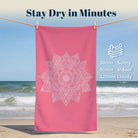 Pink Mandala Beach Towel White Line Art Quick Dry Summer Vacation Gift