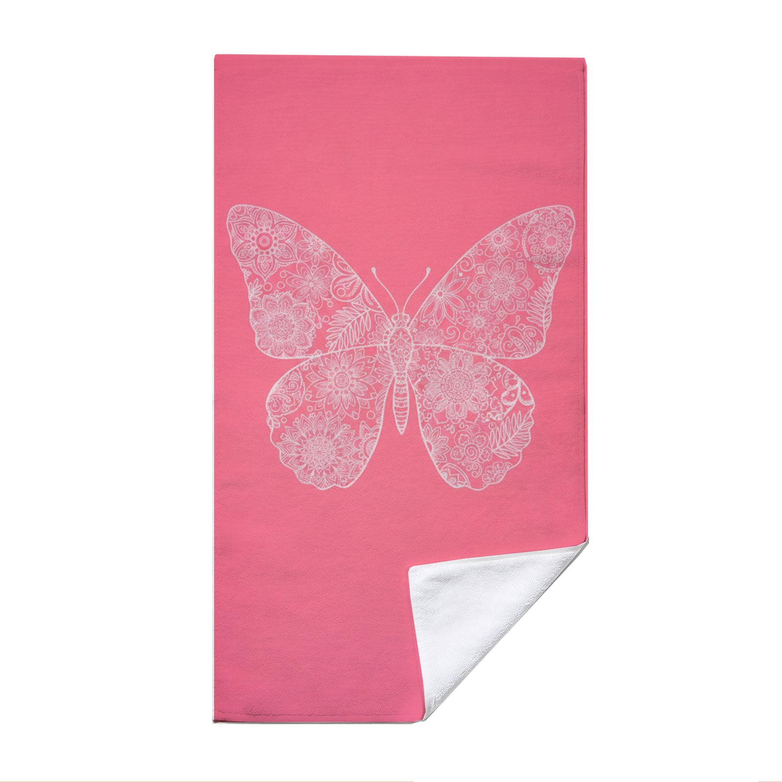 Pink Mandala Beach Towel White Line Art Quick Dry Summer Vacation Gift