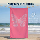 Pink Mandala Beach Towel White Line Art Quick Dry Summer Vacation Gift